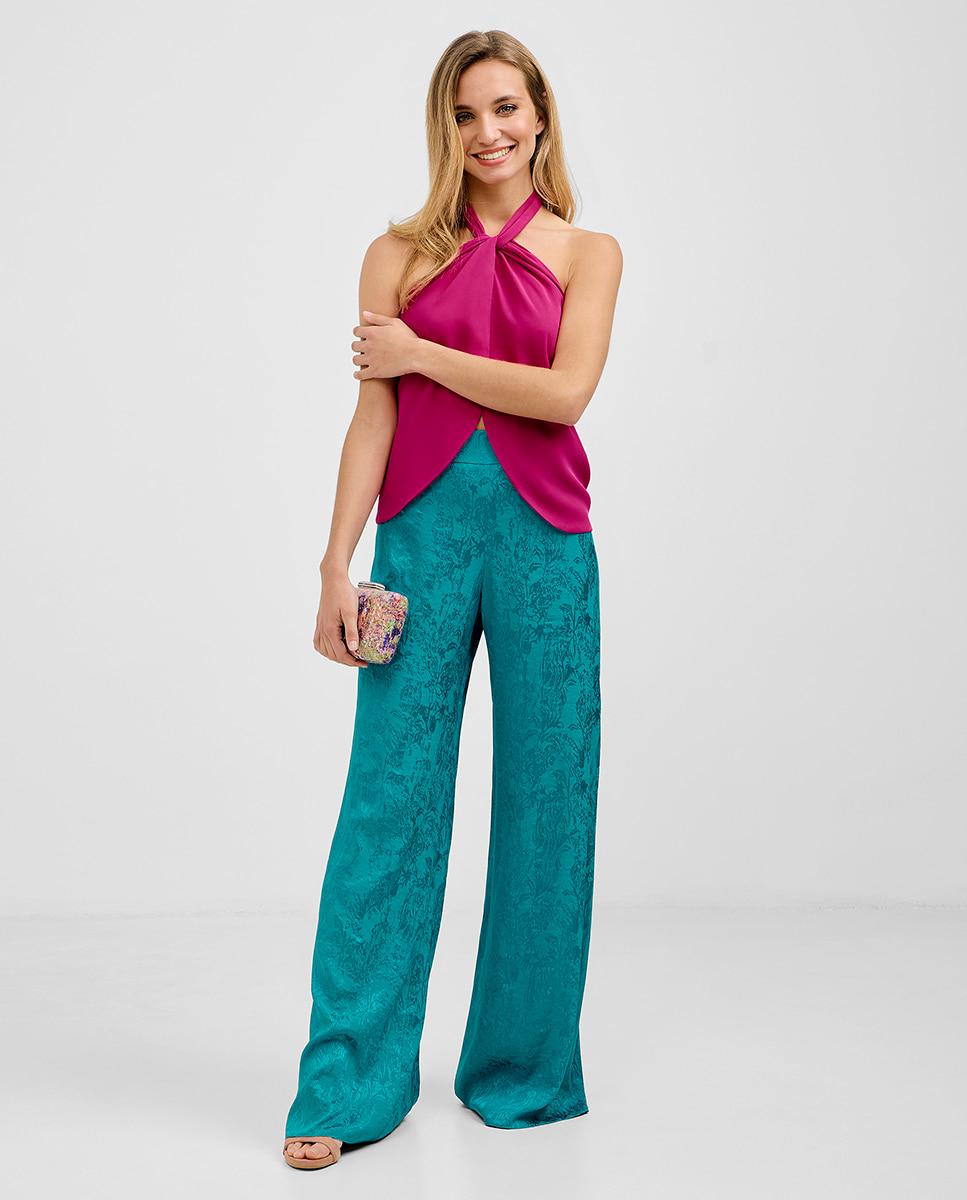 Pantalones anchos de mujer con estampado y fluidos - Veneno en la piel - Turquesa Turquesa-1