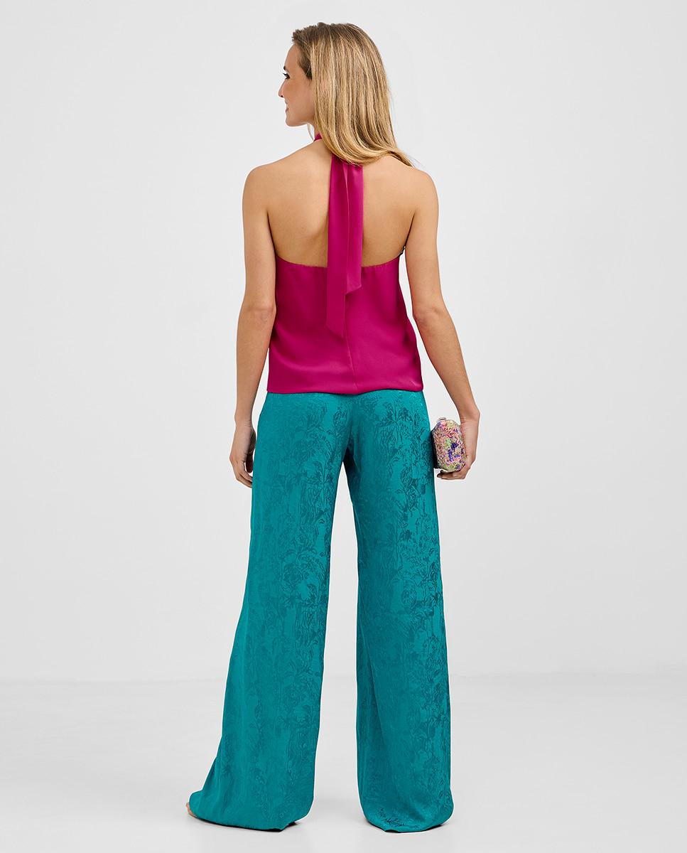 Pantalones anchos de mujer con estampado y fluidos - Veneno en la piel - Turquesa Turquesa-2