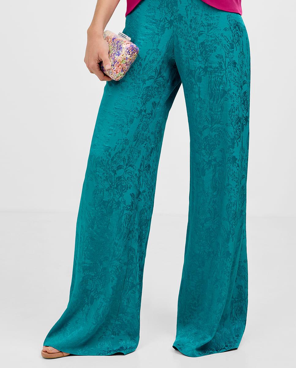Pantalones anchos de mujer con estampado y fluidos - Veneno en la piel - Turquesa Turquesa-4