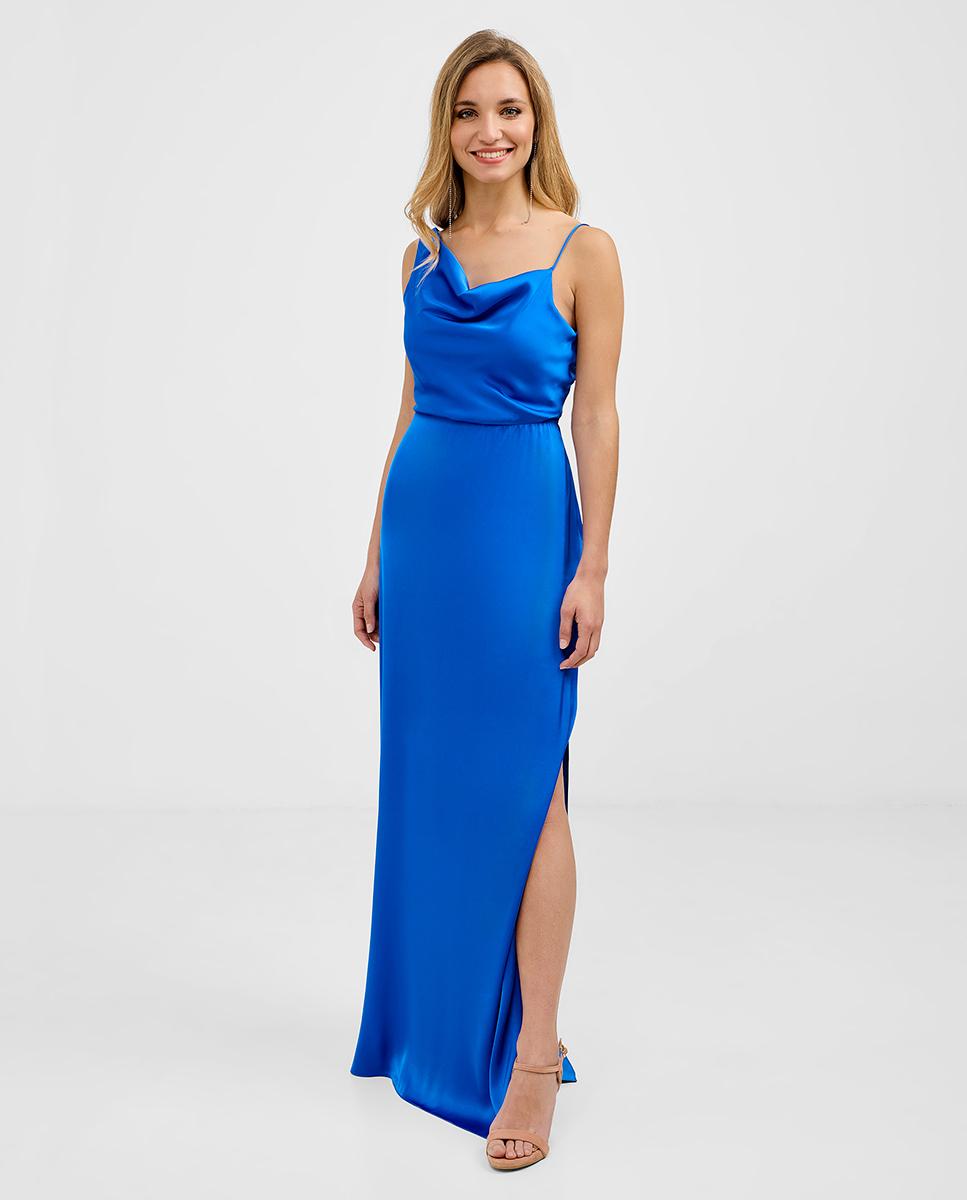 Vestido largo con escote drapeado - Veneno en la piel - Azulón Azulón-2