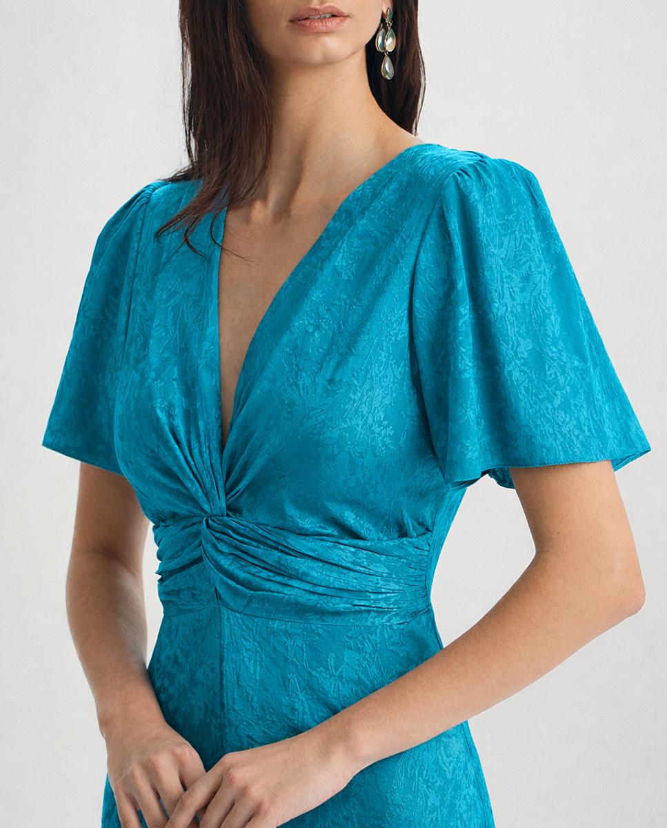 Vestido midi de manga corta y abertura central - Veneno en la piel - Esmeralda Esmeralda-2