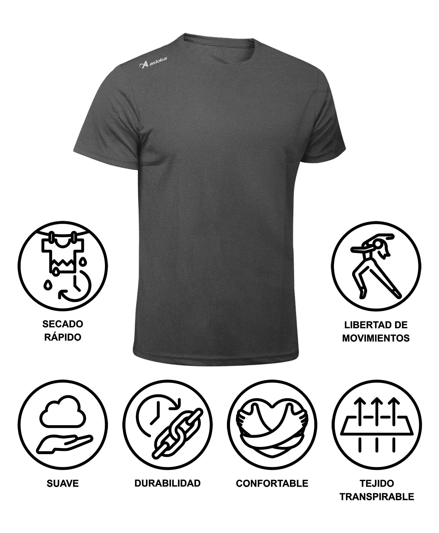 Camiseta de running de hombre RIO JASPE Asioka - Gris marengo Gris marengo-6