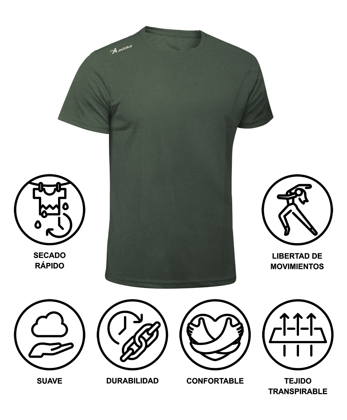 Camiseta de running de hombre RIO JASPE Asioka - Verde militar Verde militar-5