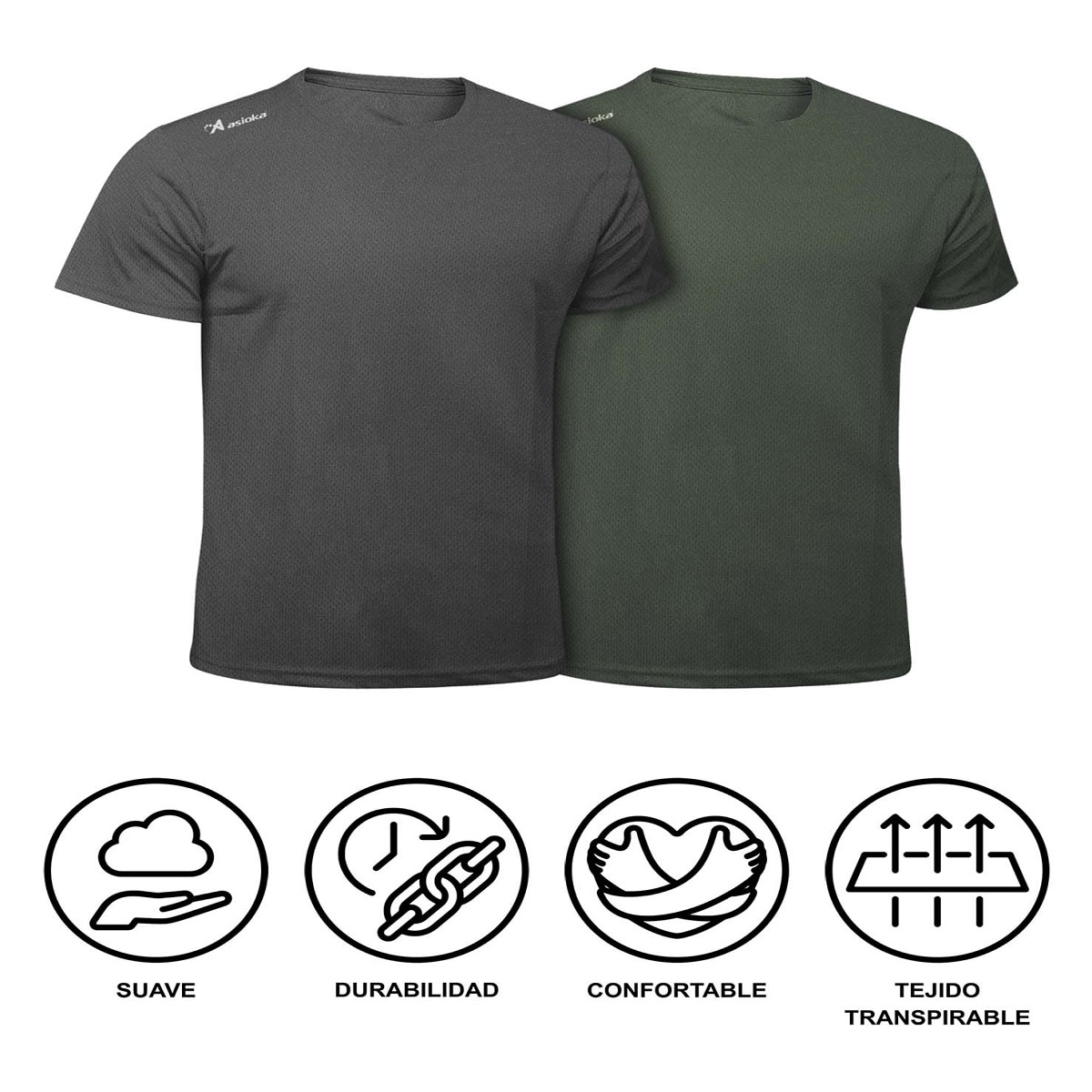 Pack 2 camisetas de running de hombre RIO JASPE Asioka - Gris / Verde Gris / Verde-7