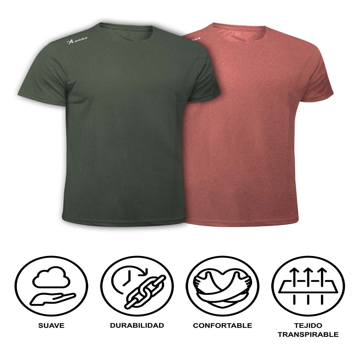 Pack 2 camisetas de running de hombre RIO JASPE Asioka - Rojo / Verde Rojo / Verde-7