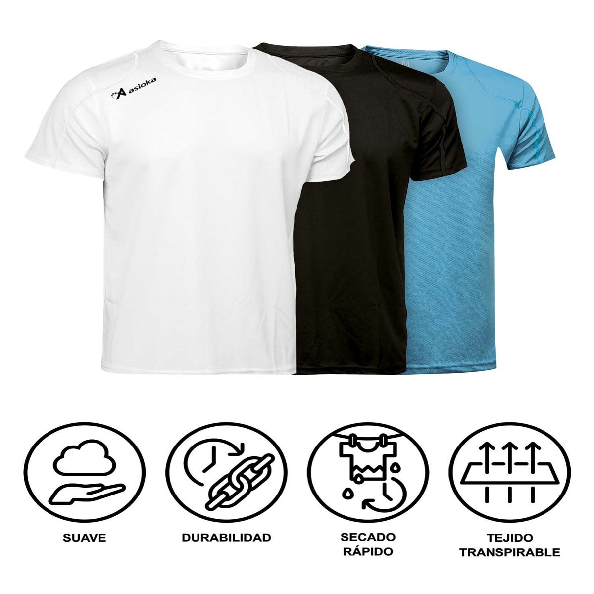 Pack 3 camisetas deportivas de hombre RIO Asioka - Negro / Azul / Blanco Negro / Azul / Blanco-6