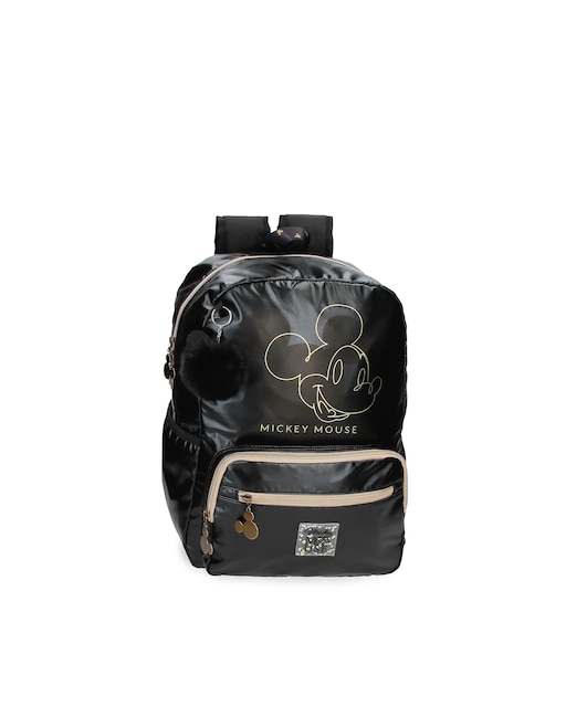 Imagen 0 de Mochila escolar Mickey Outline con portaordenador y bolsillos frontales negro