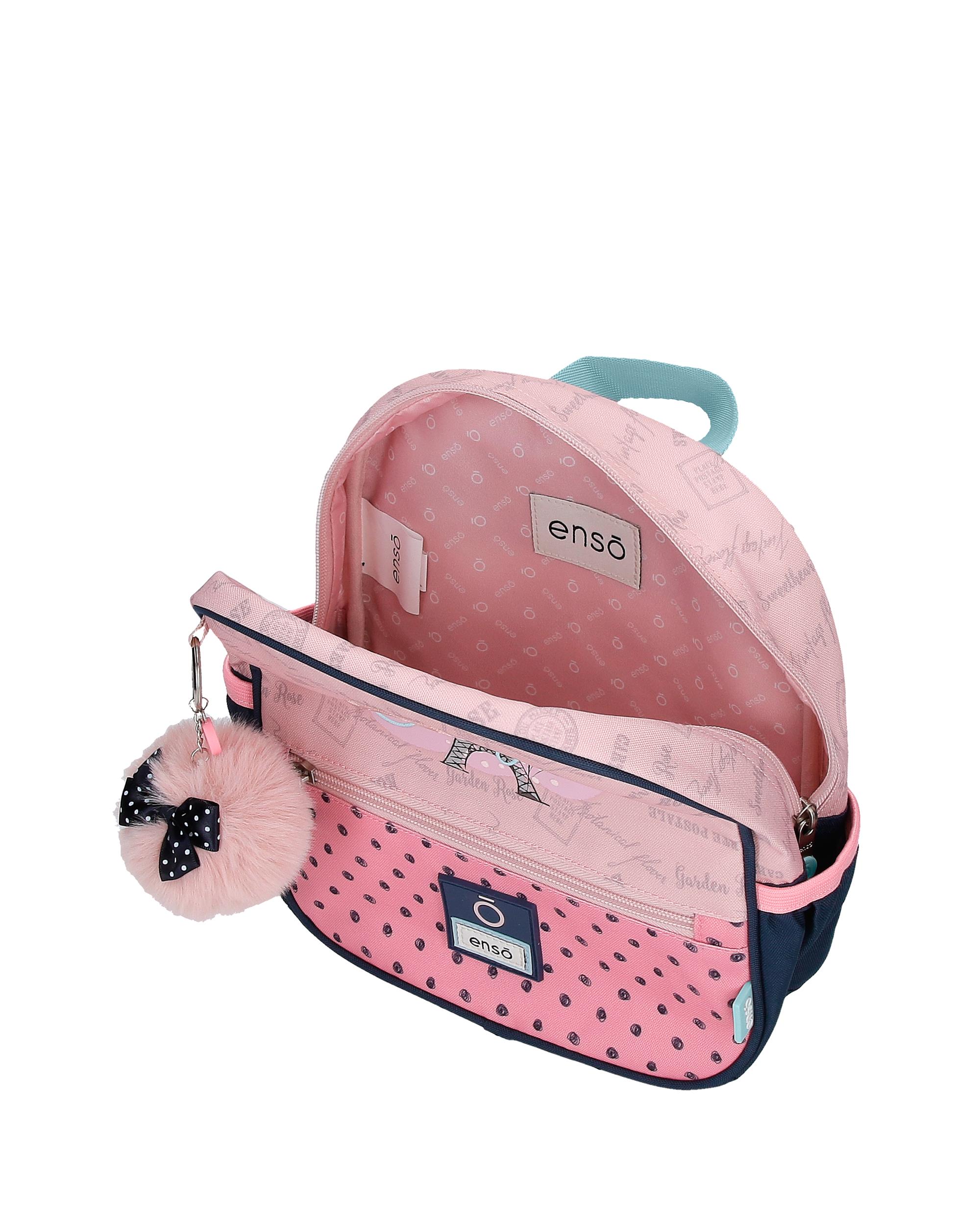 Mochila pequeña para niña Enso Bonjour con bolsillos laterales. Azul-4