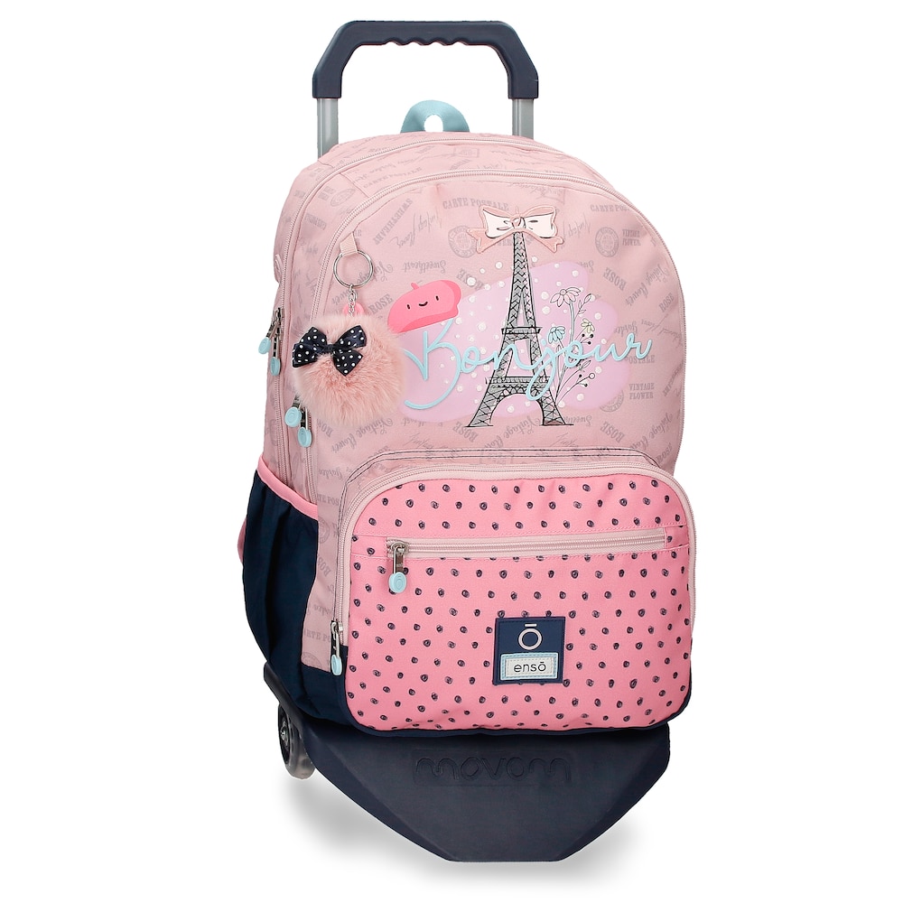 Bonjour Mochila Escolar doble compartimento con carro rosa 32x44x17 cms poliéster 2394l 44cm