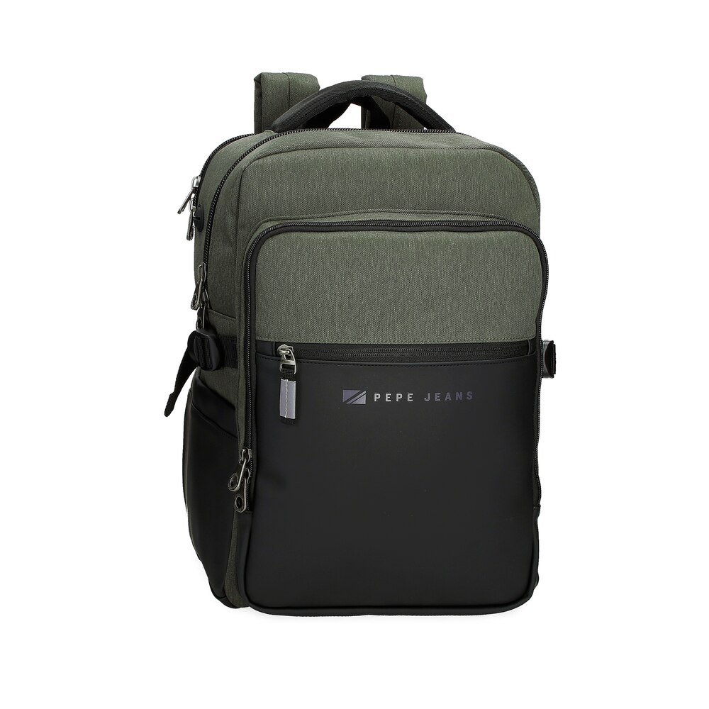 Pepe Jeans Jarvis mochila para adaptable verde 28x40x16 cms con detalles en piel hombre dos compartimentos 156´´ y