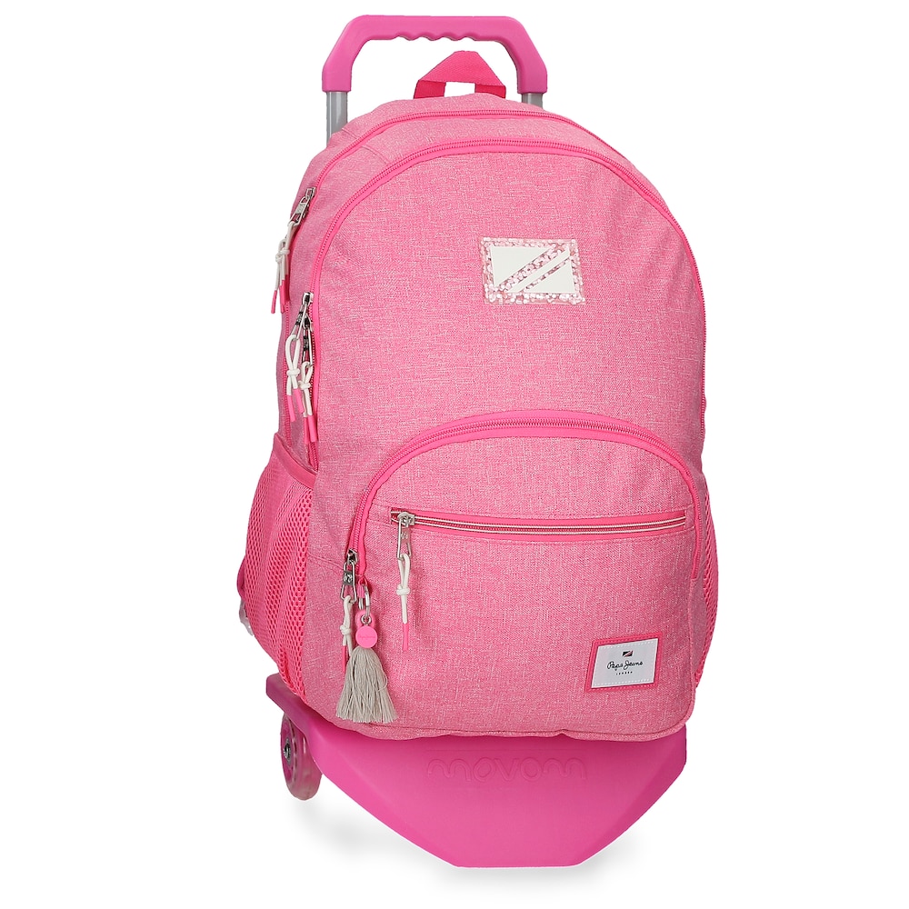 Luna Mochila Escolar doble compartimento con carro rosa 32x44x22 cms 3098l de niña 44cm adaptable dos y