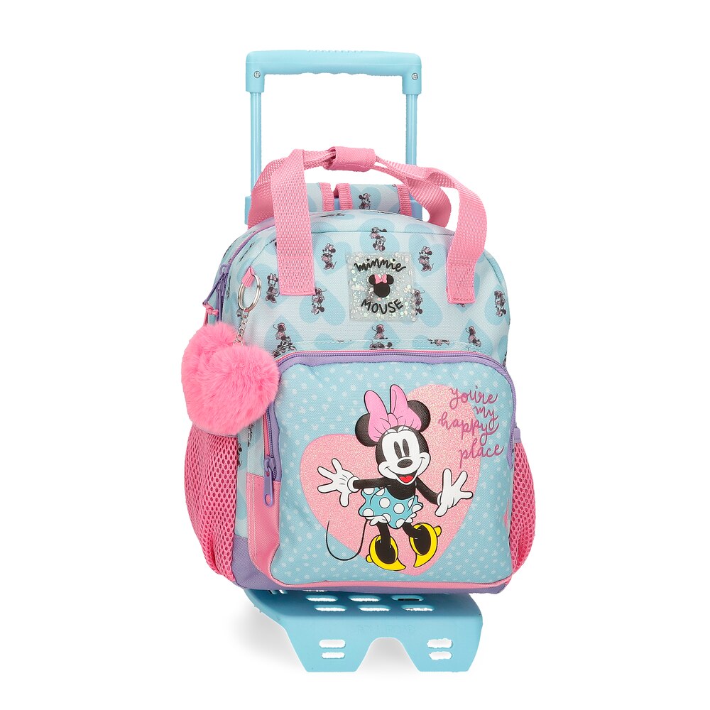 Mochila Preescolar 28cm minnie my happy place con carro azul 23x28x10 cms poliéster 644l disney