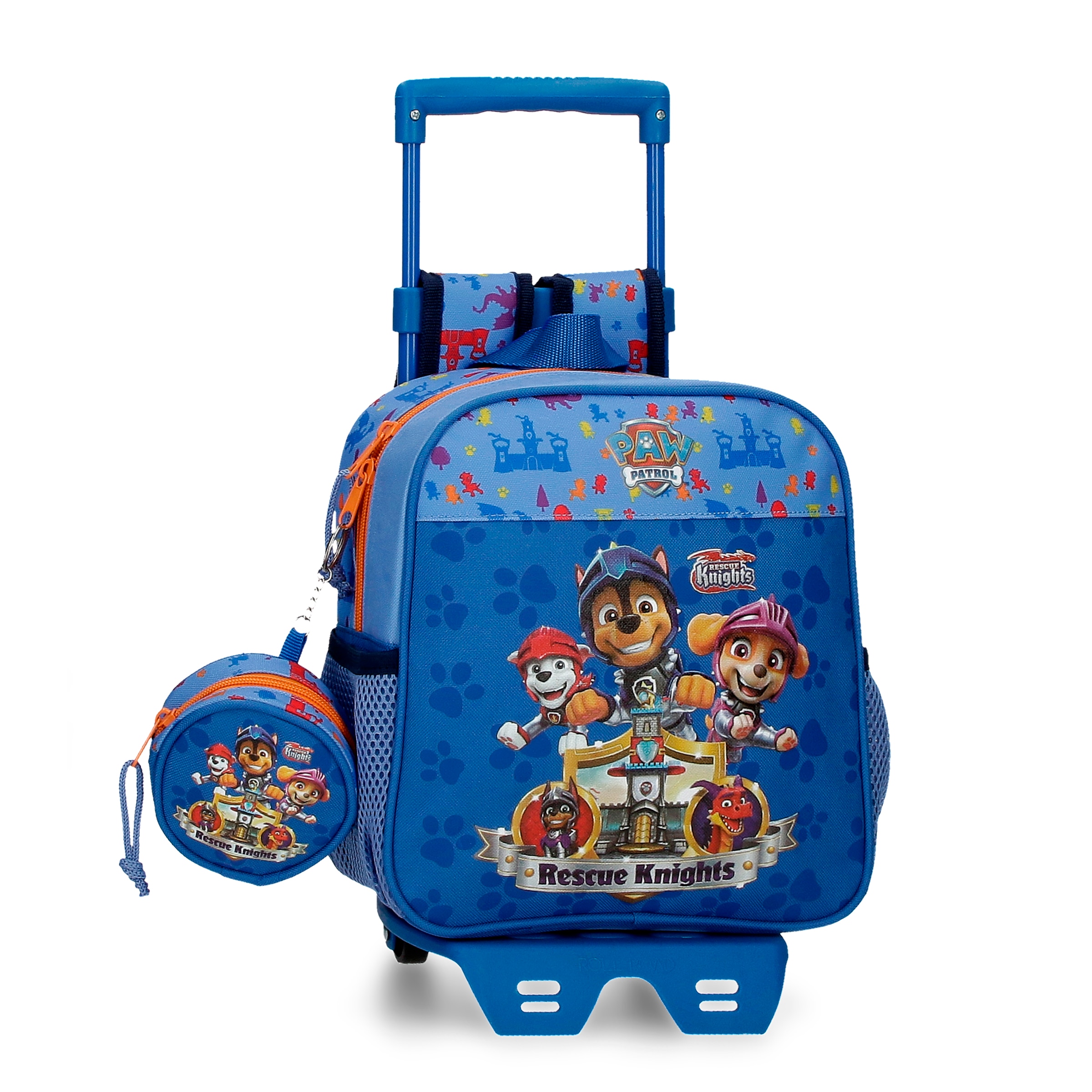 Mochila de niño para guardería Patrulla Canina Rescue Knights 25cm con porta chupete y carro.