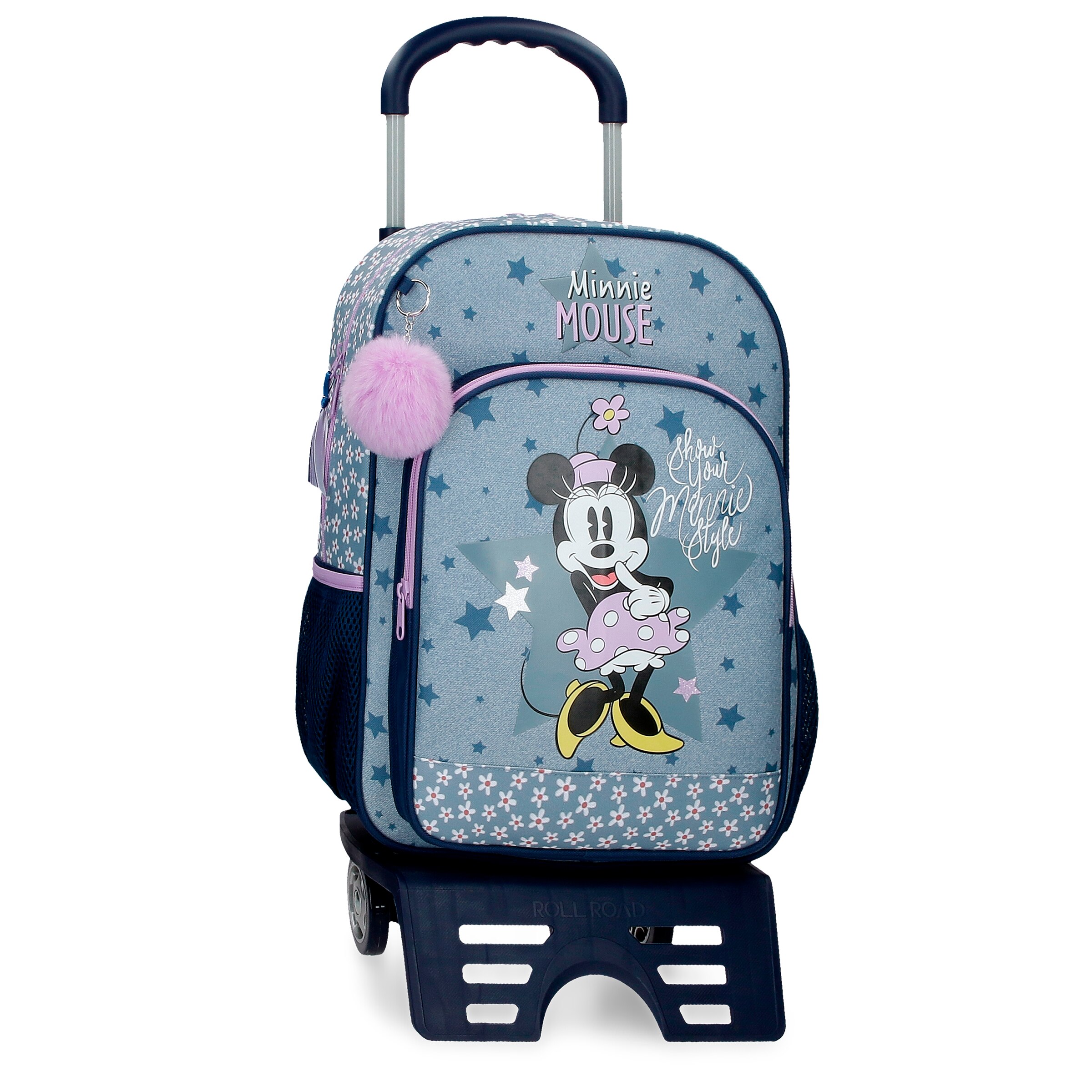 Mochila Escolar Minnie Style 40cm con bolsillo frontal con carro