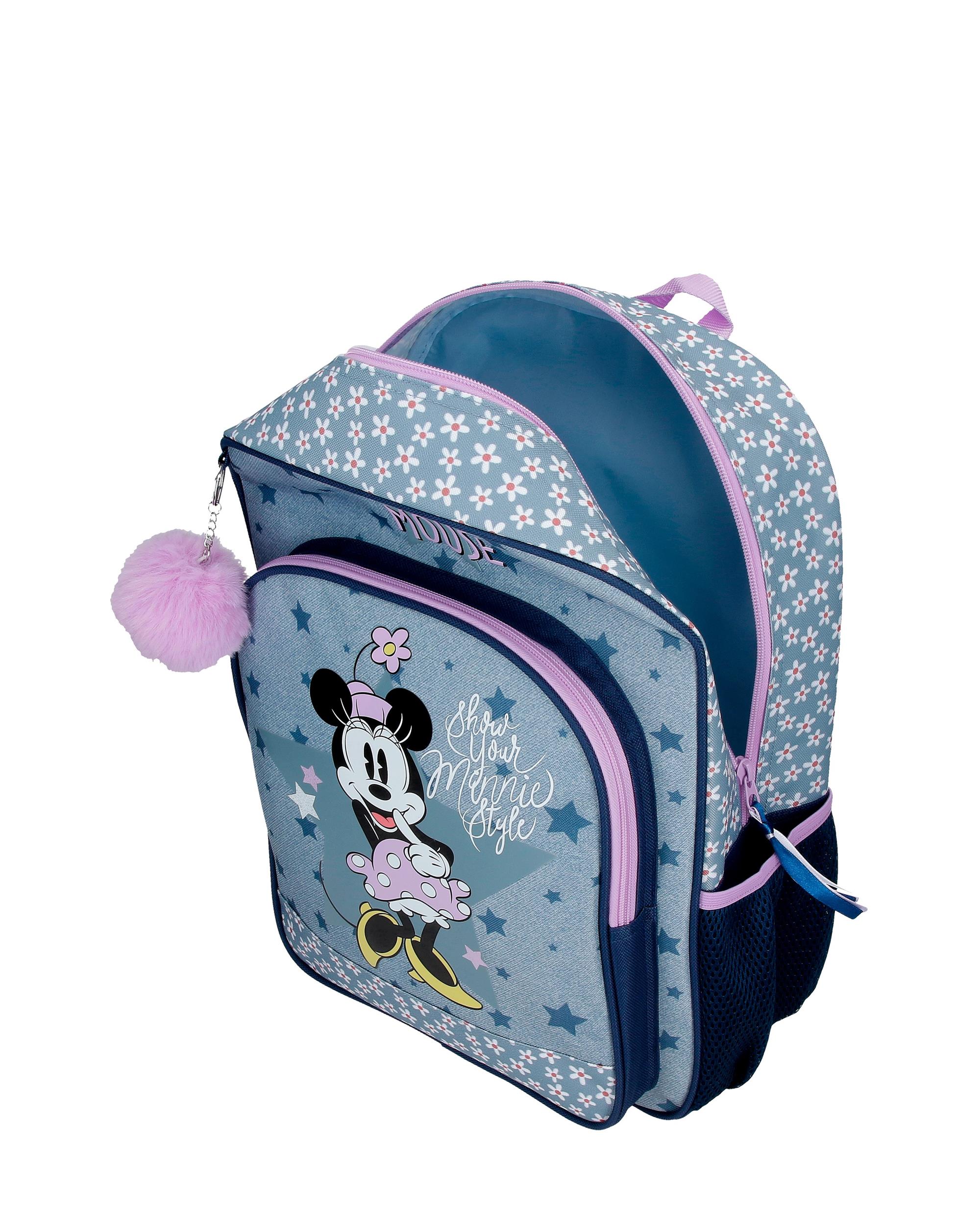 Mochila Escolar Minnie Style 40cm con bolsillo frontal con carro