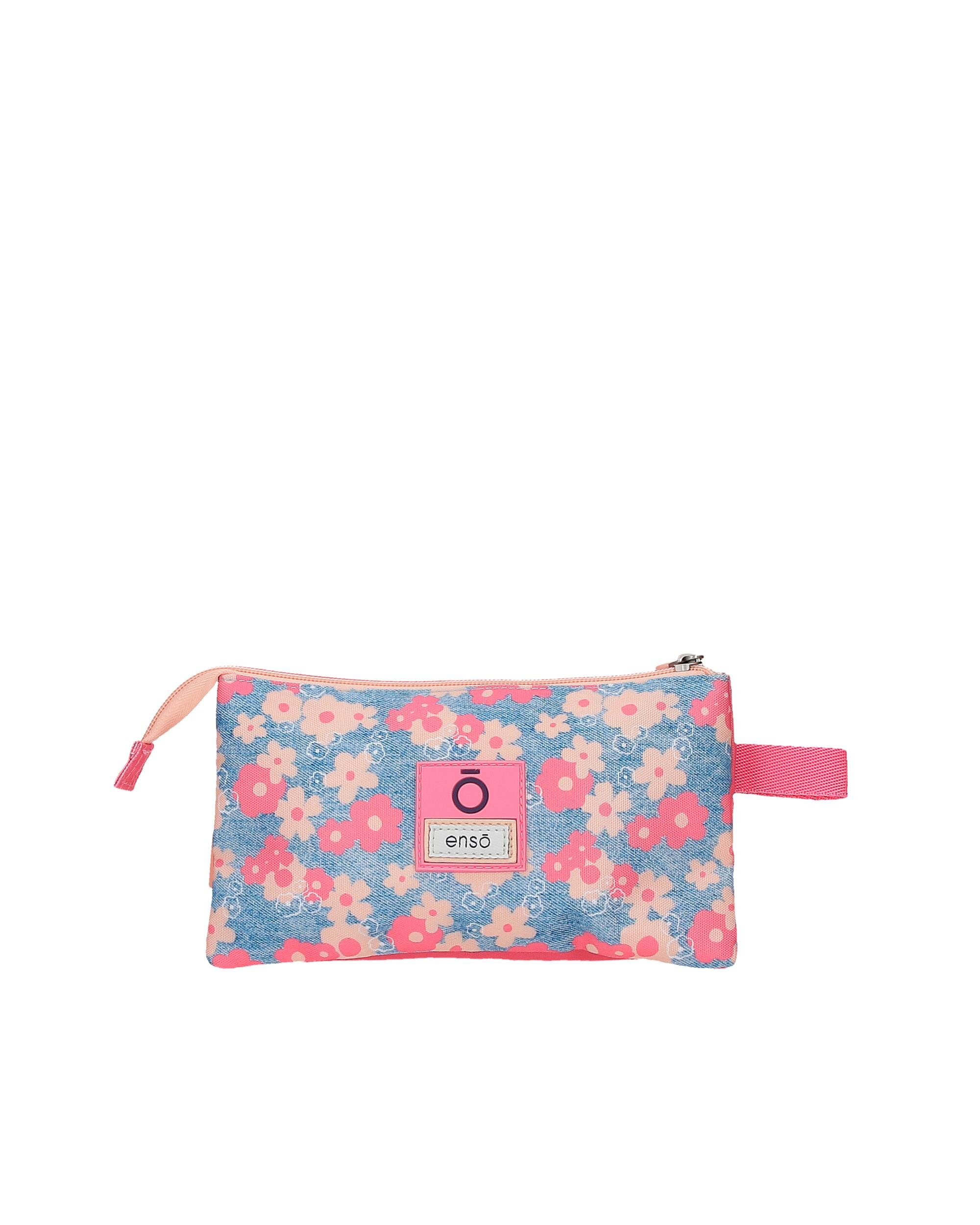 Estuche Enso Little Dreams para niña con tres Compartimentos y asa lateral Rosa-3