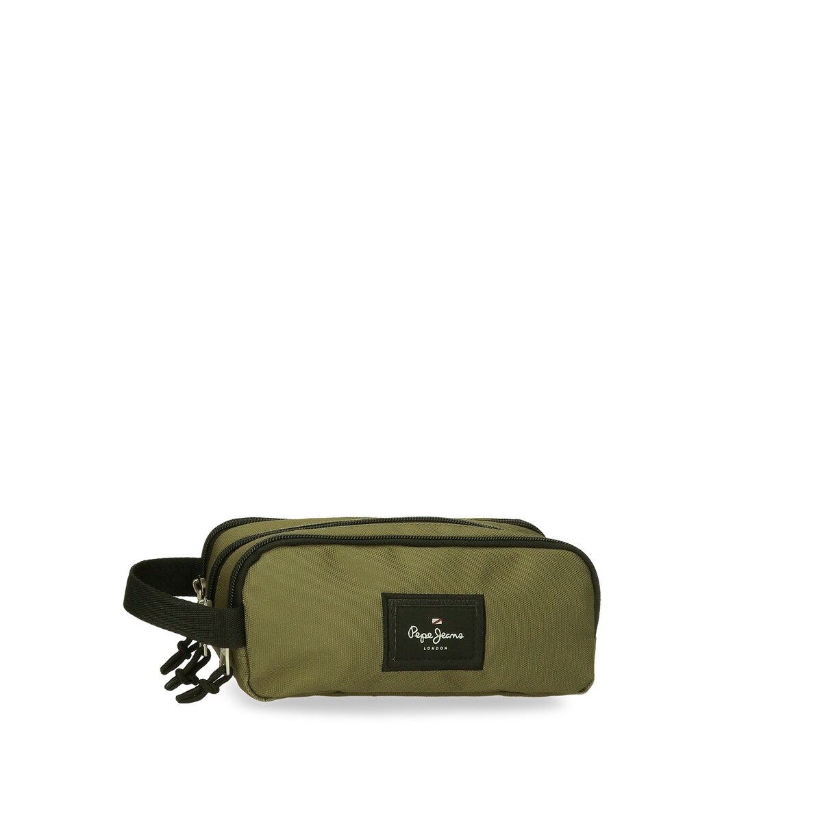 Estuche Pepe Jeans Aris Evergreen tres compartimentos caqui oscuro