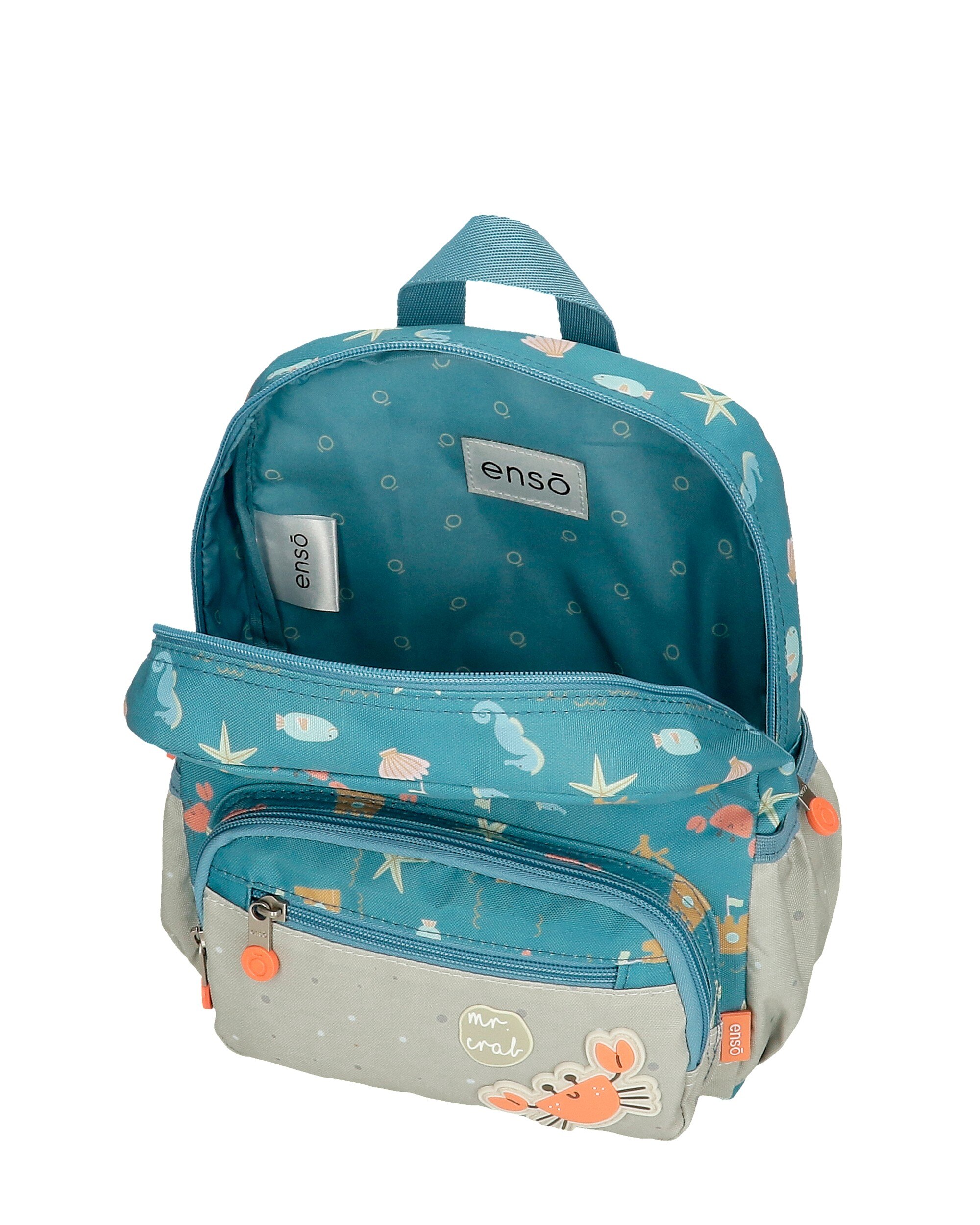 Mochila preescolar Mr Crab 28cm con bolsillo frontal adaptable a carro Azul-4