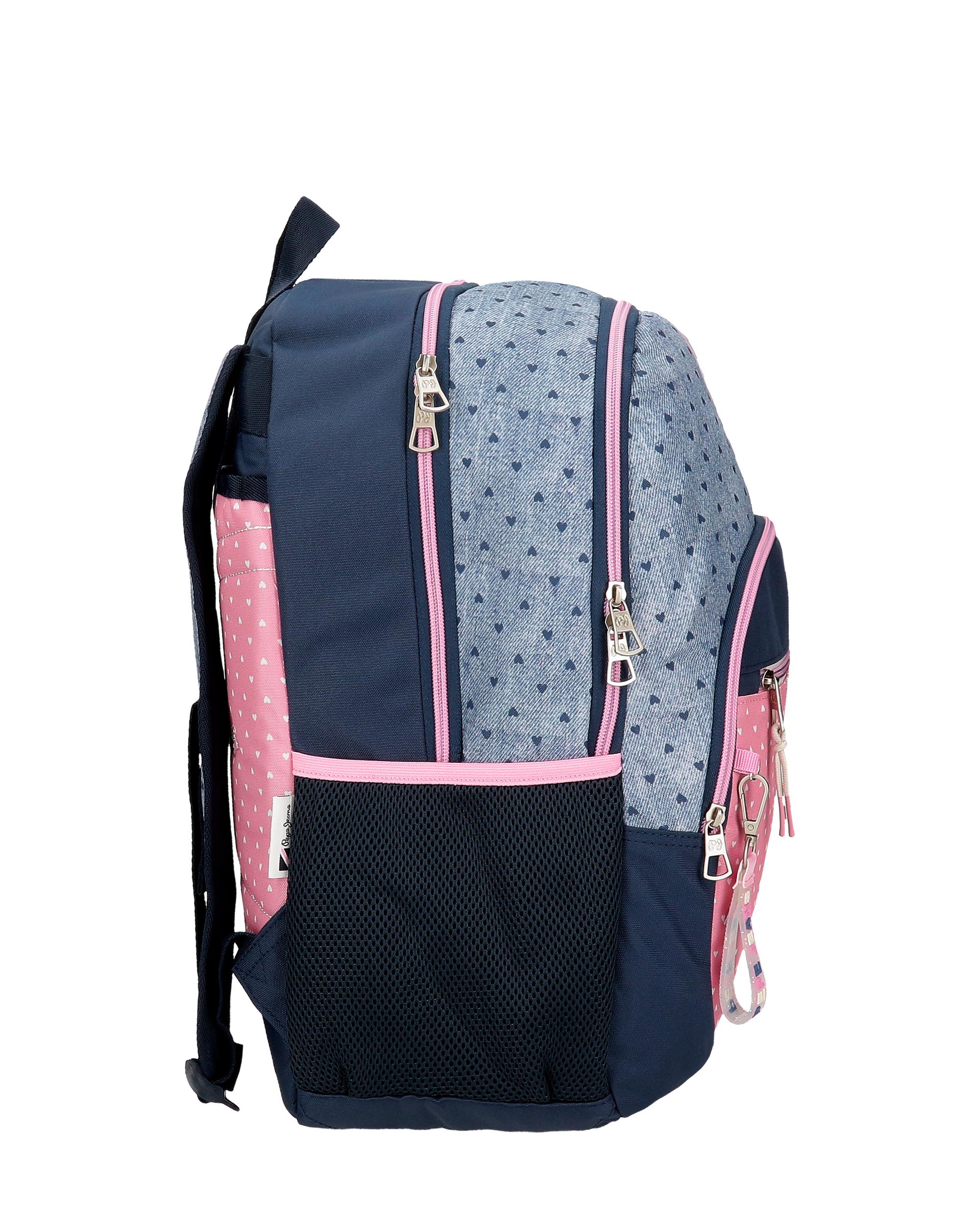 Mochila Noni denim doble compartimento 46 cm con bolsillos laterales Multicolor-2