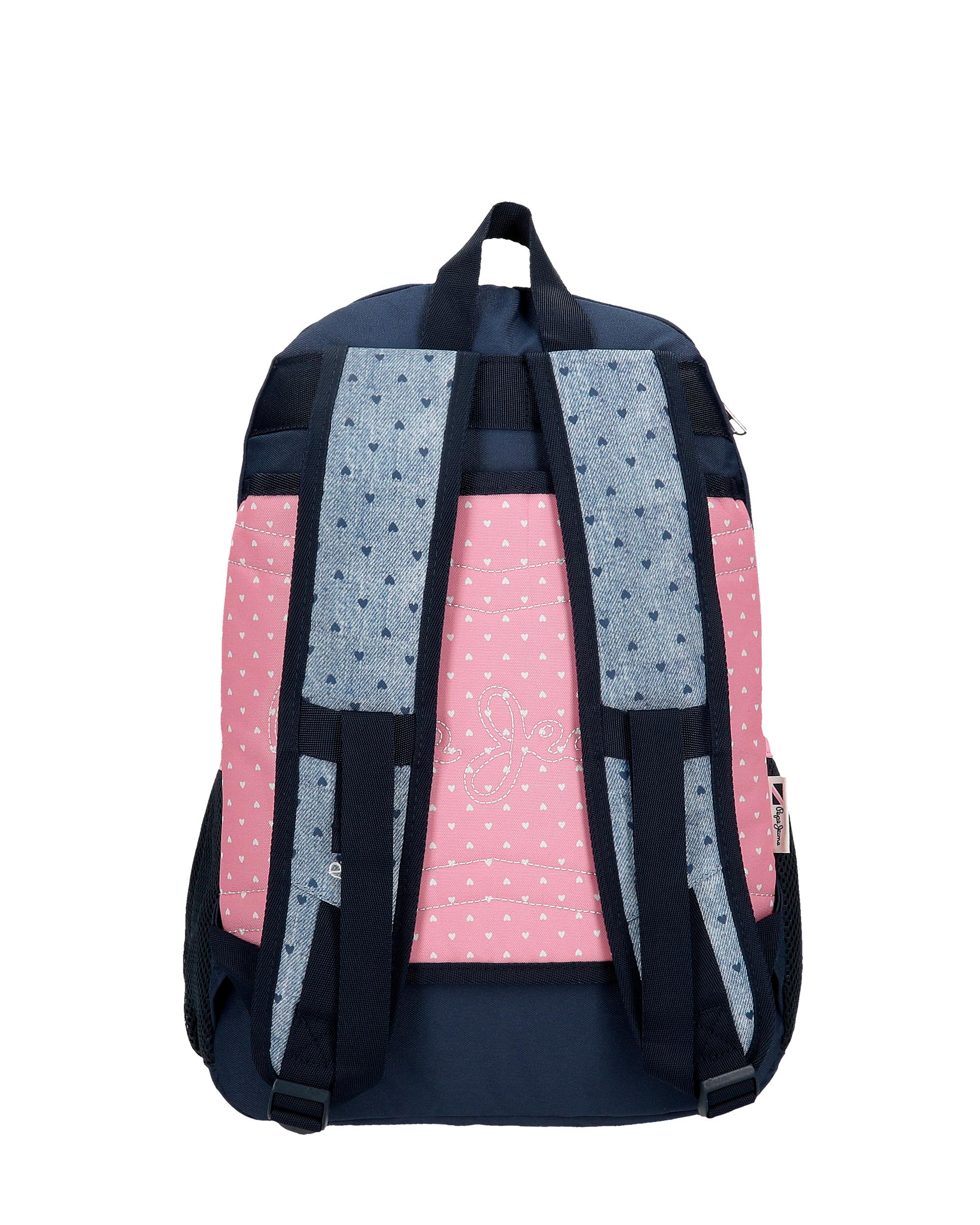Mochila Noni denim doble compartimento 46 cm con bolsillos laterales Multicolor-3