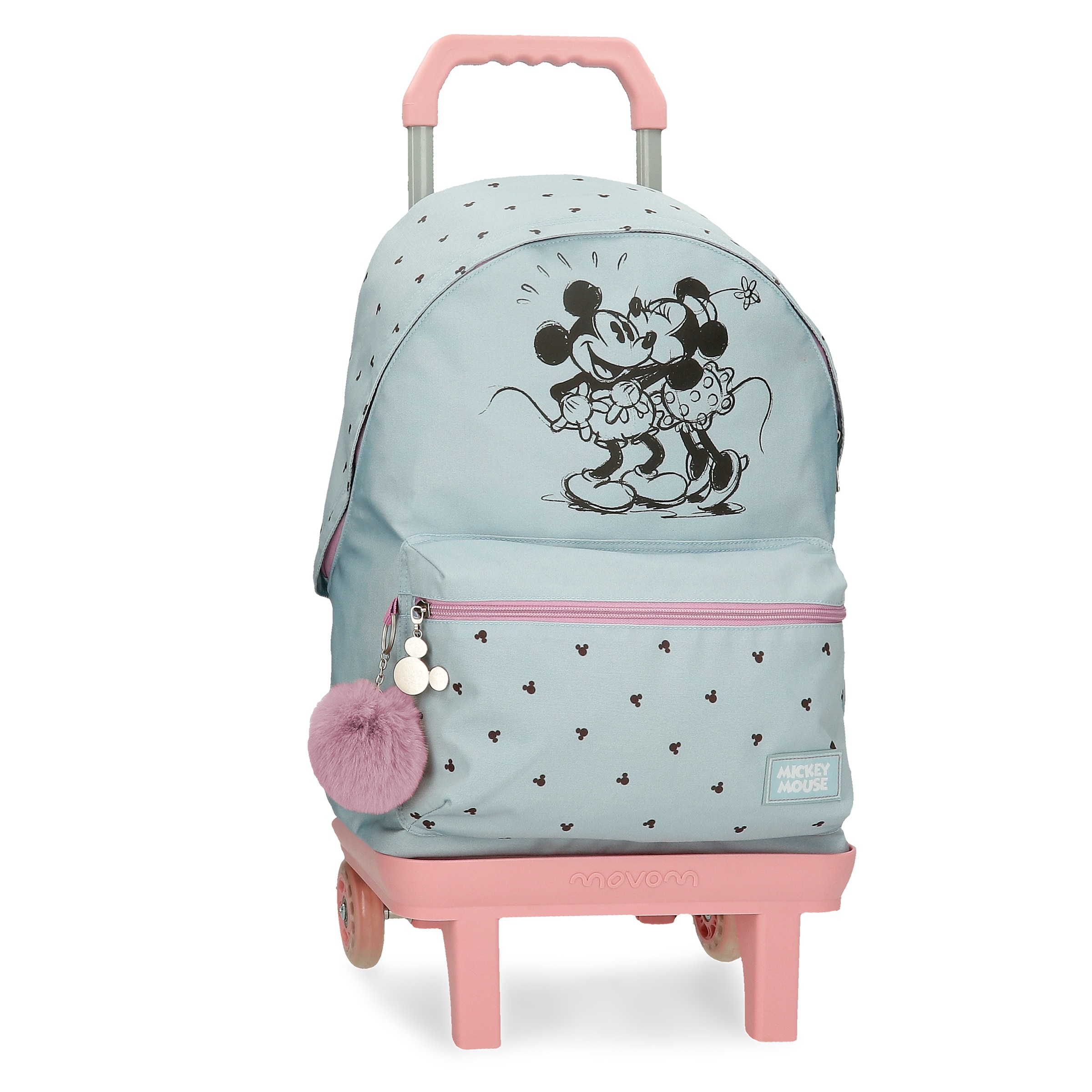 Mochila escolar Mickey y Minnie kisses 44 cm con carro.