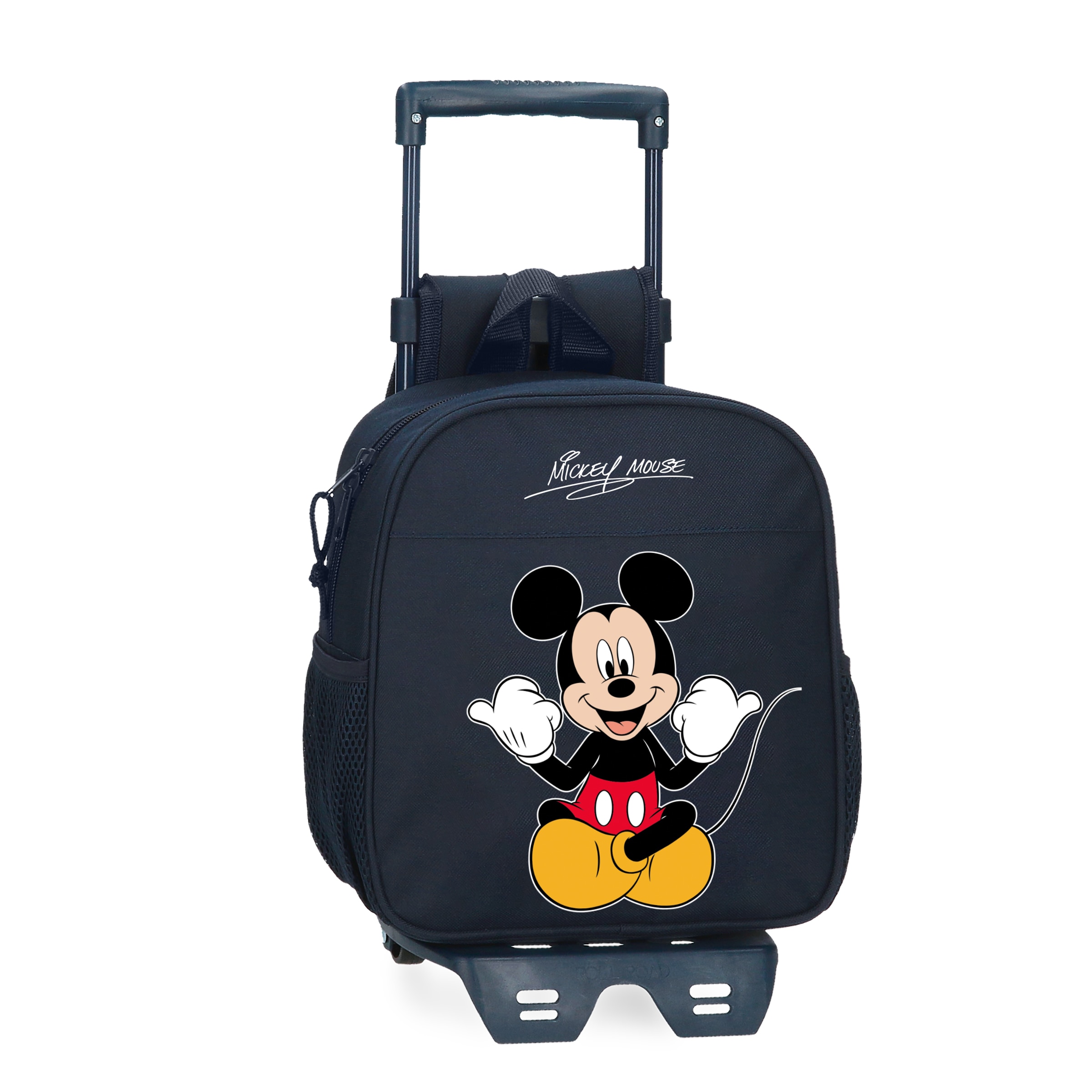 Mochila de guardería Mickey Cheerful 25 cm con carro en negro.