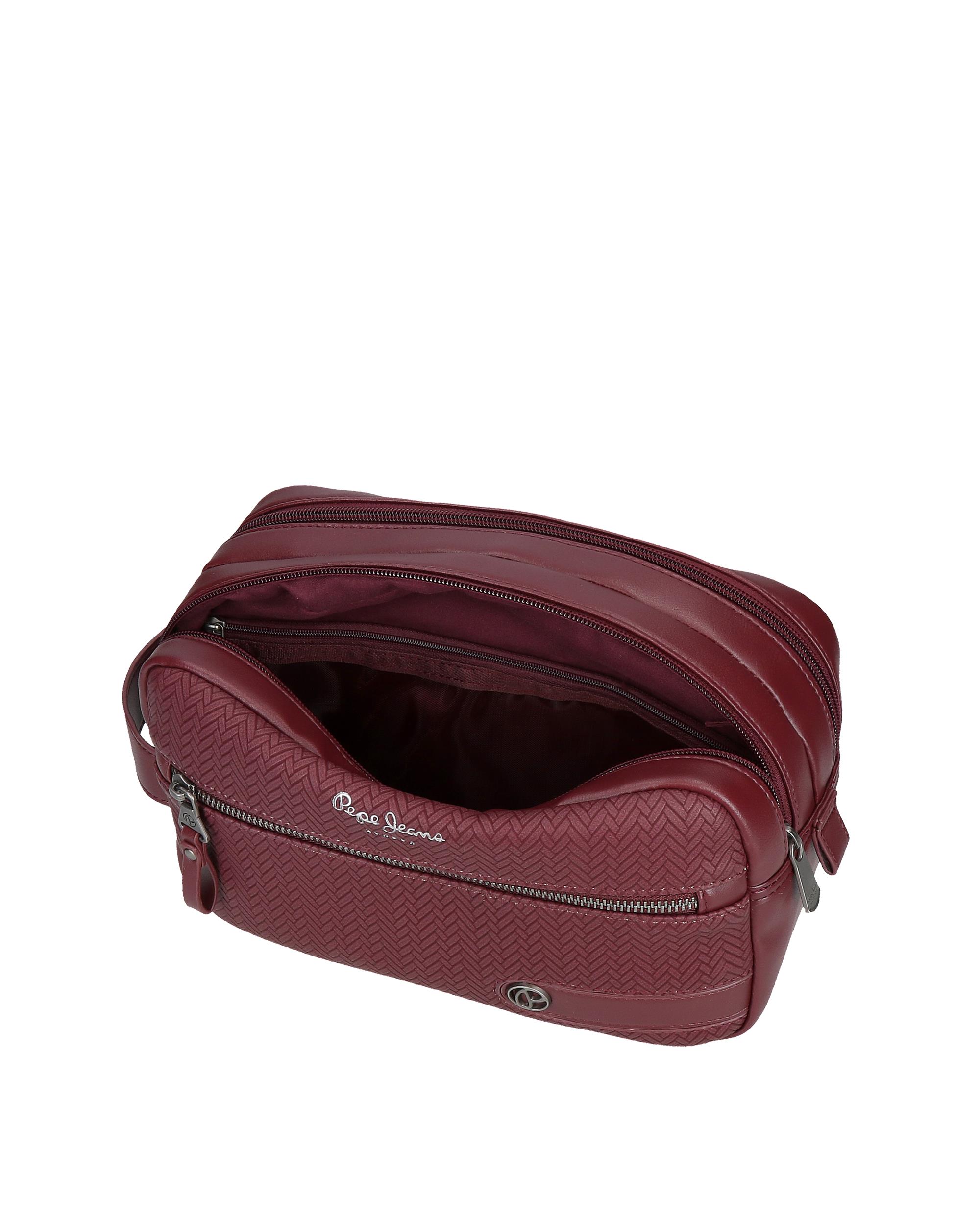 Necessaire Pepe Jeans Sprig com Dois Compartimentos e Bolso Frontal em Bordeaux Vermelho-5