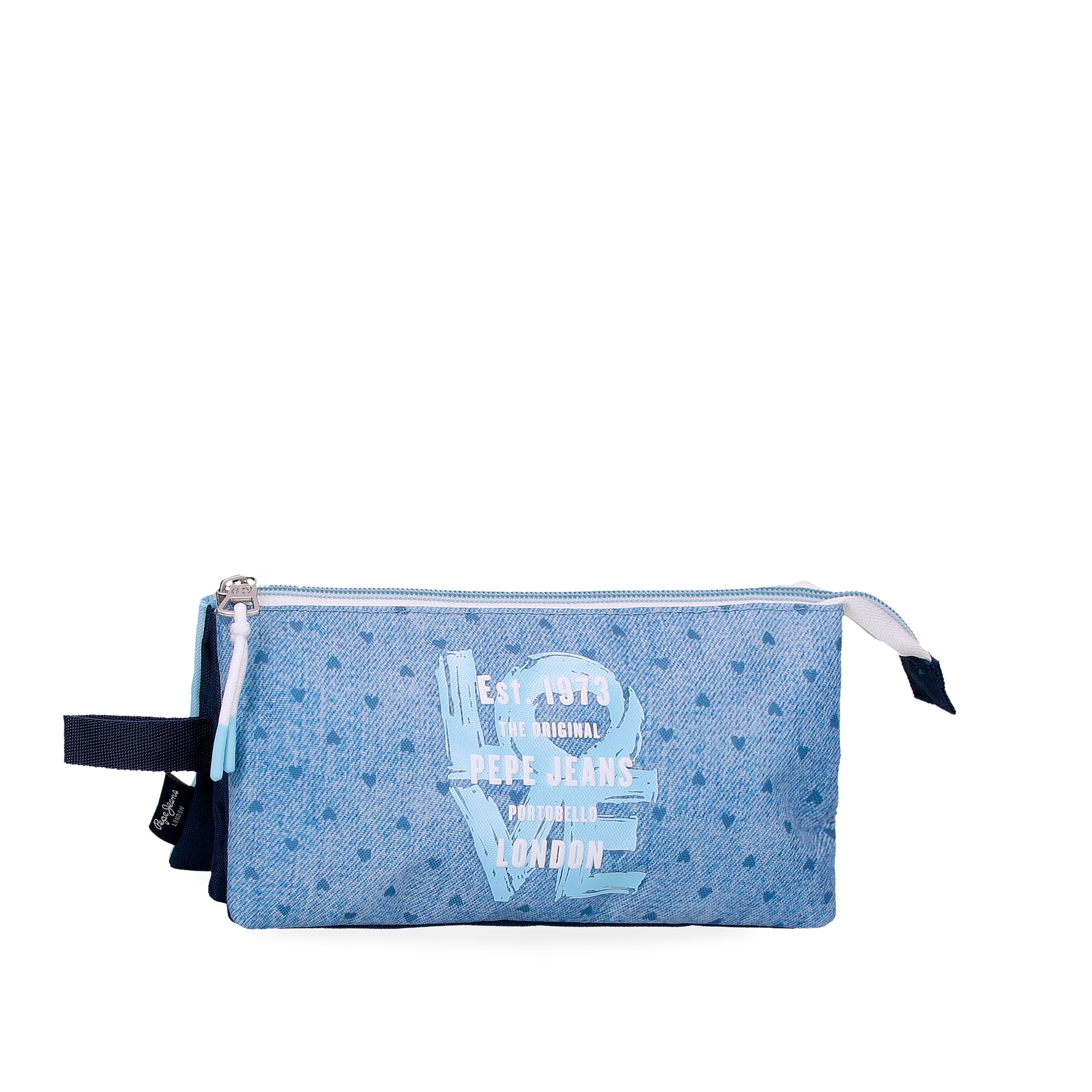 Estuche Pepe Jeans Noni denim tres compartimentos.