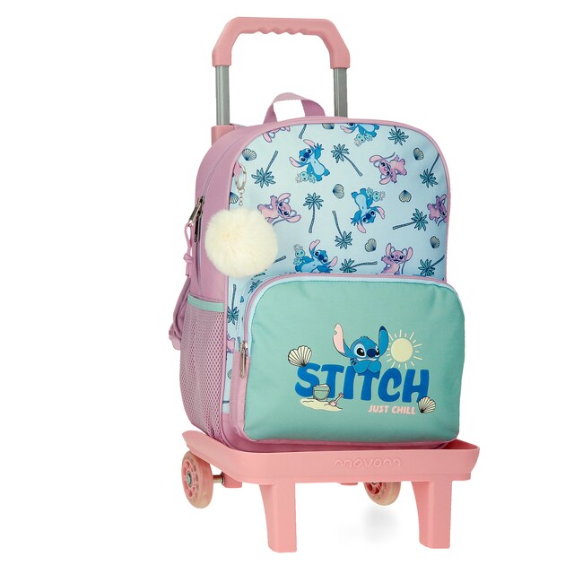 Imagen 0 de Mochila escolar Stitch Just chill 38cm con carro
