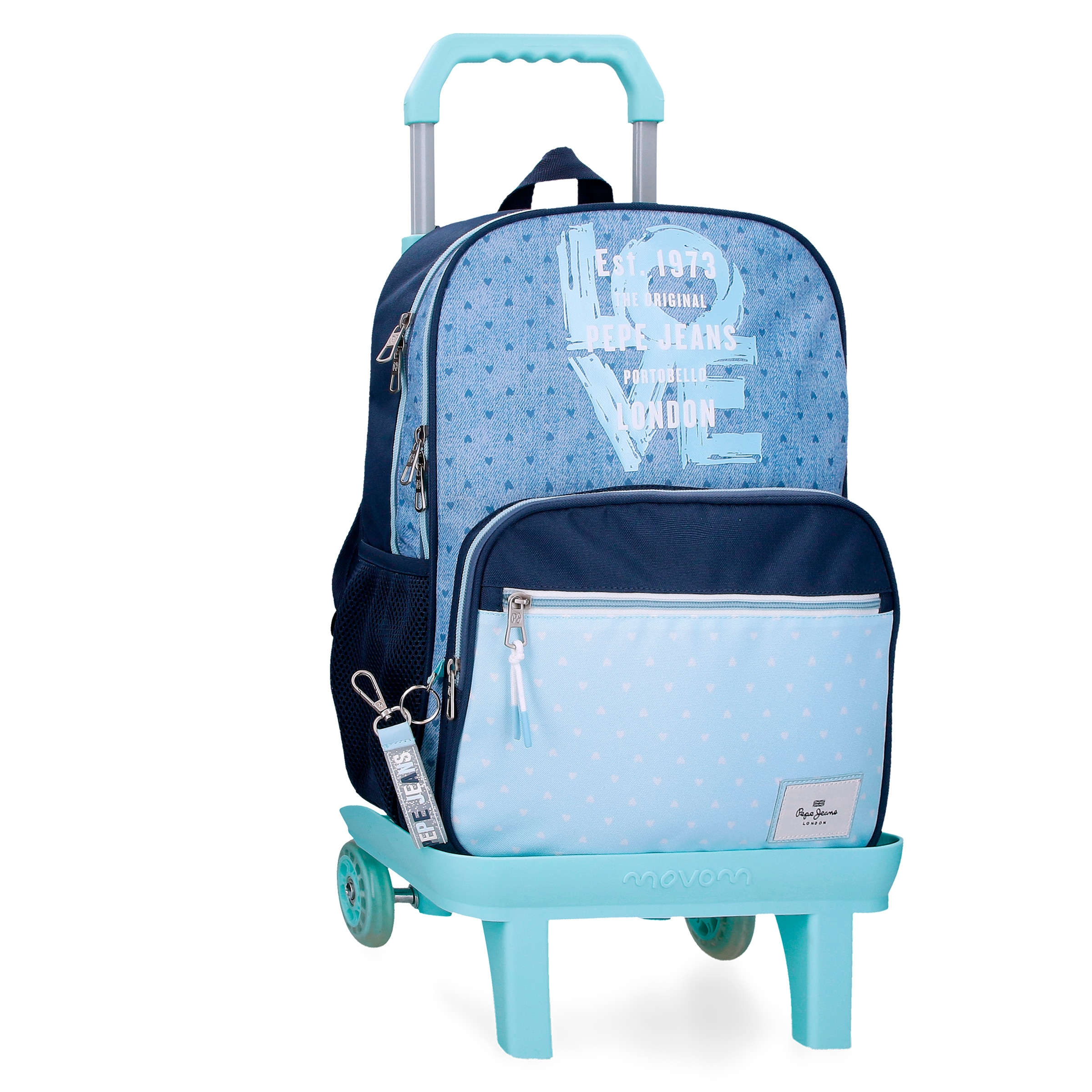 Mochila dos compartimentos Pepe Jeans Noni denim 40cm con carro.