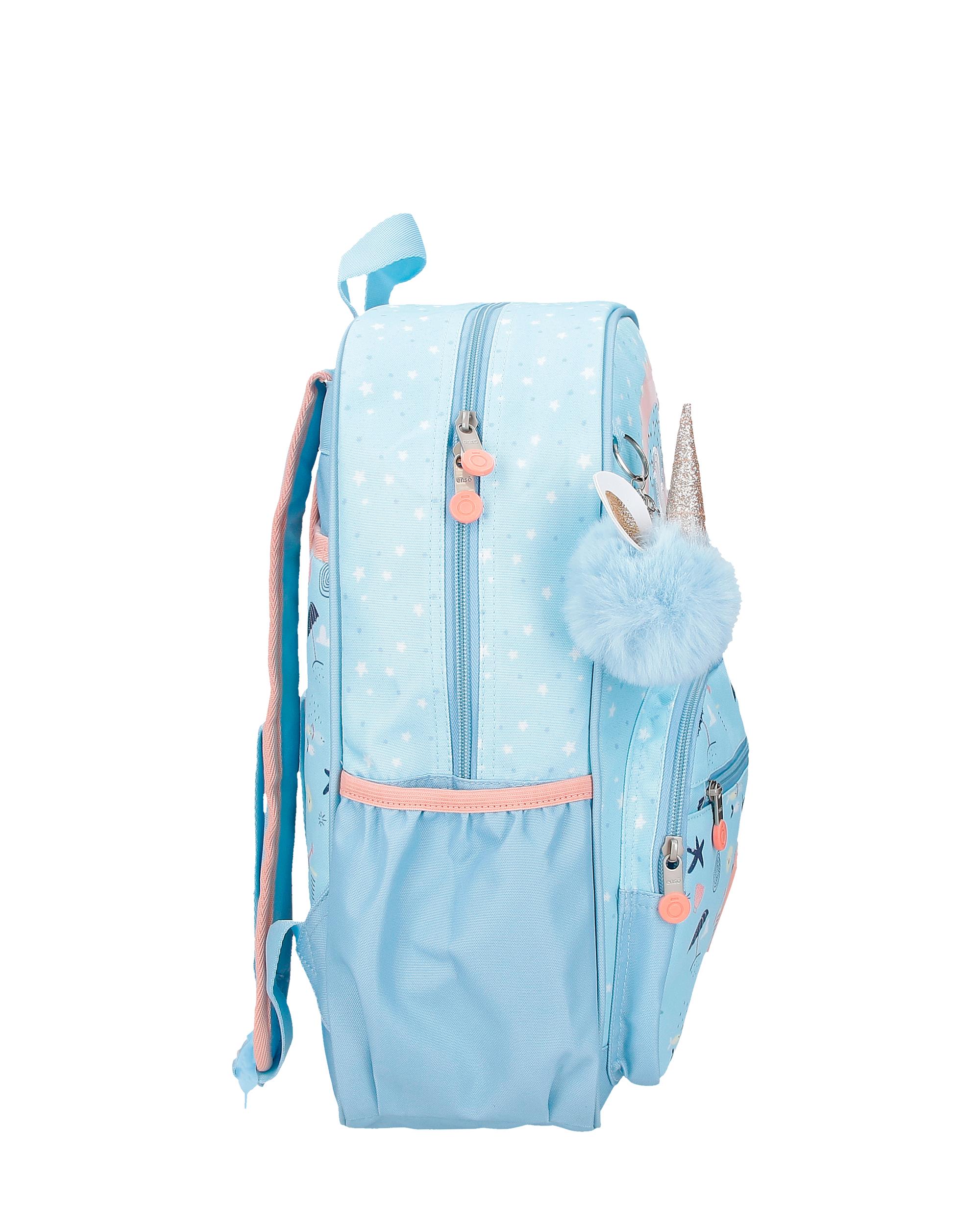 Mochila escolar Magic Summer de 38cm con bolsillos laterales Azul-2