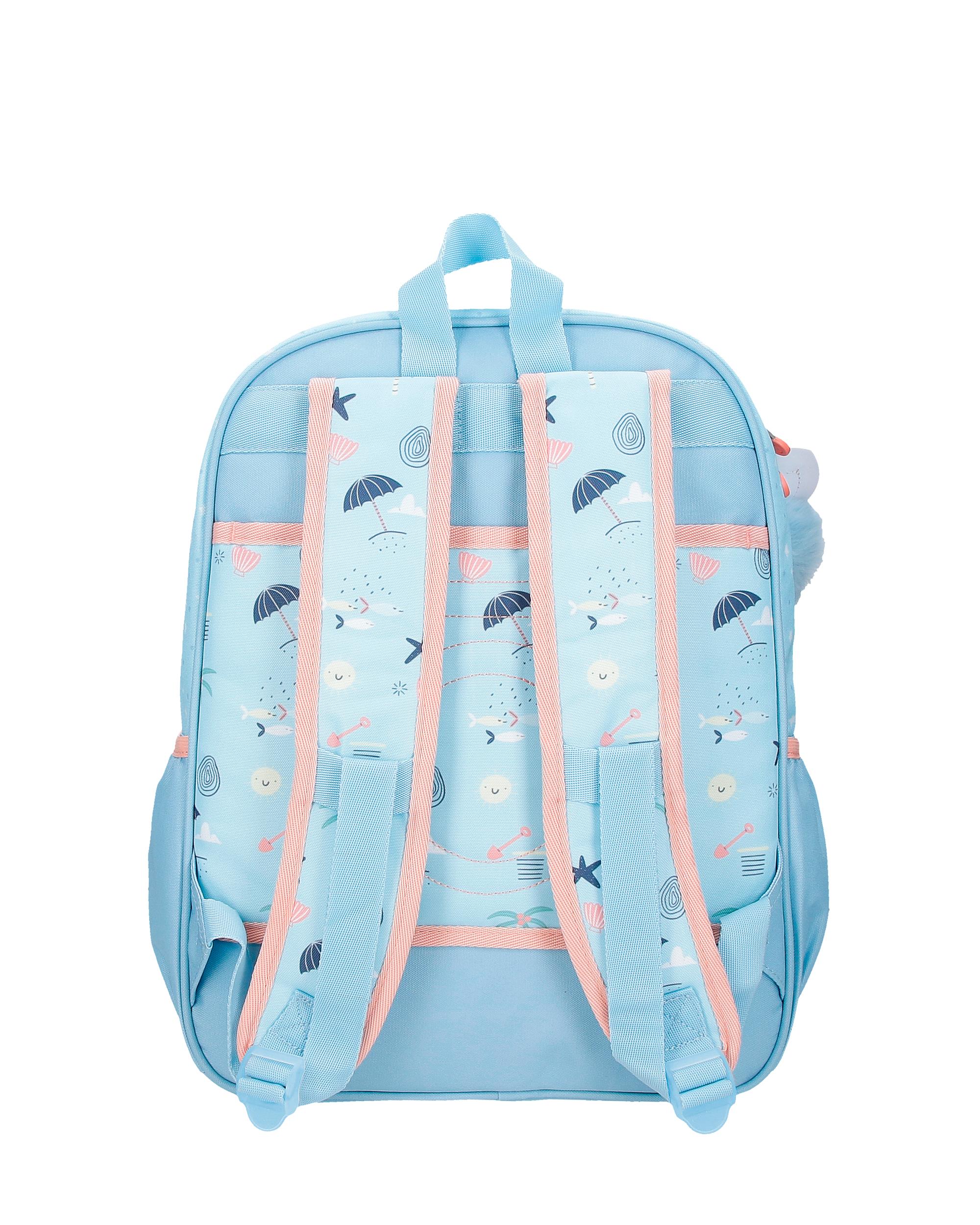 Mochila escolar Magic Summer de 38cm con bolsillos laterales Azul-3