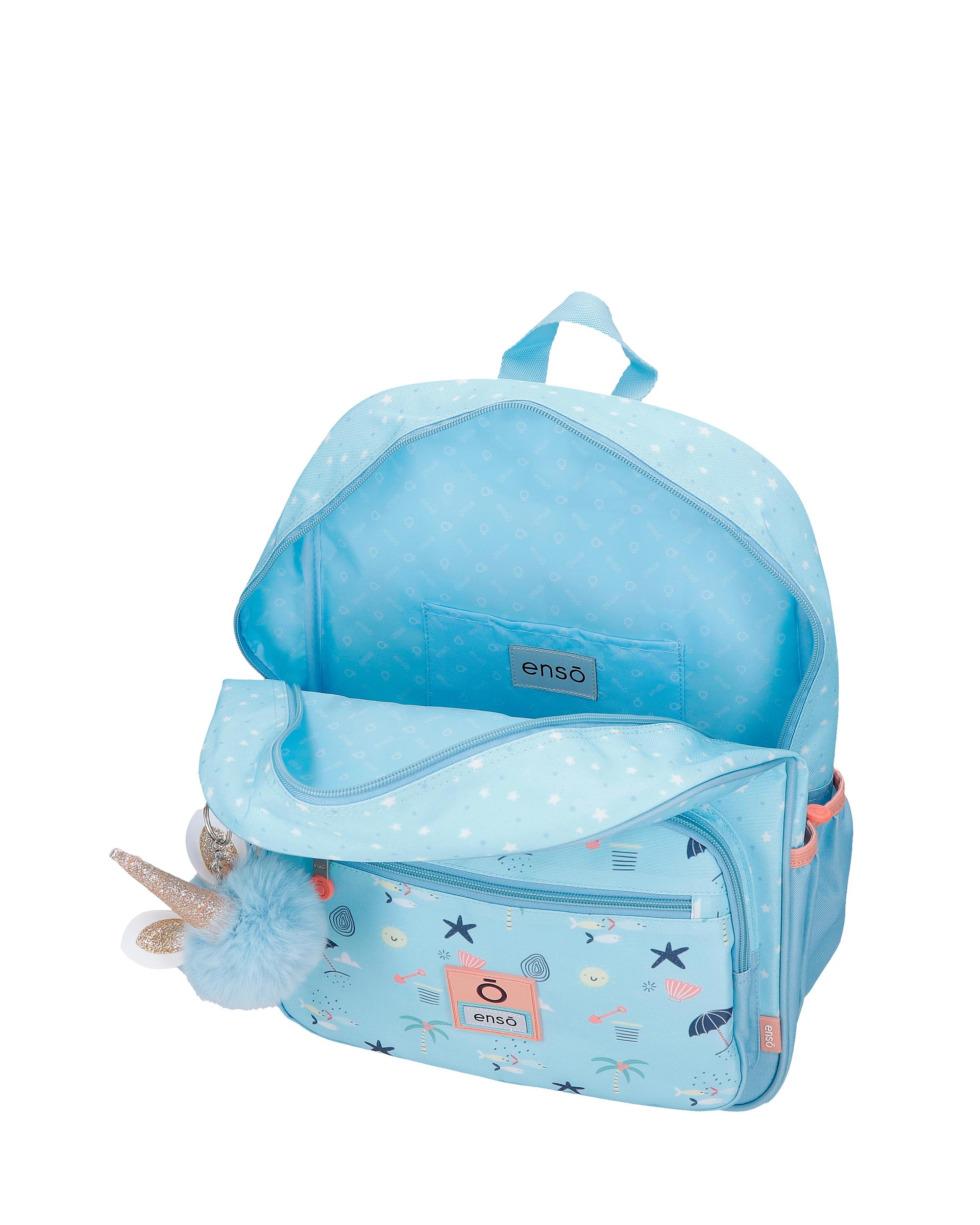 Mochila escolar Magic Summer de 38cm con bolsillos laterales Azul-4
