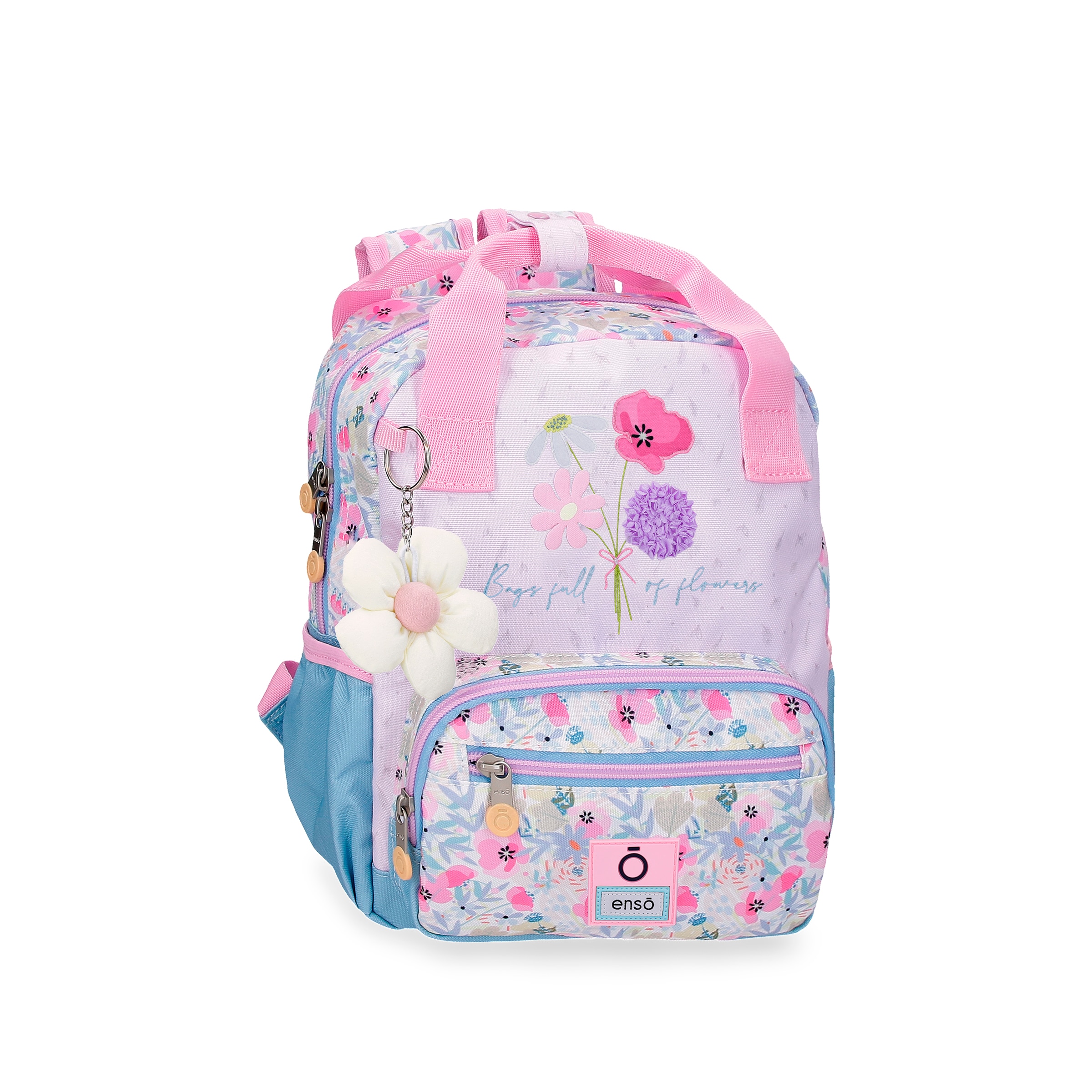 Mochila Enso Full of flowers de 28 cm adaptable con asa superior.
