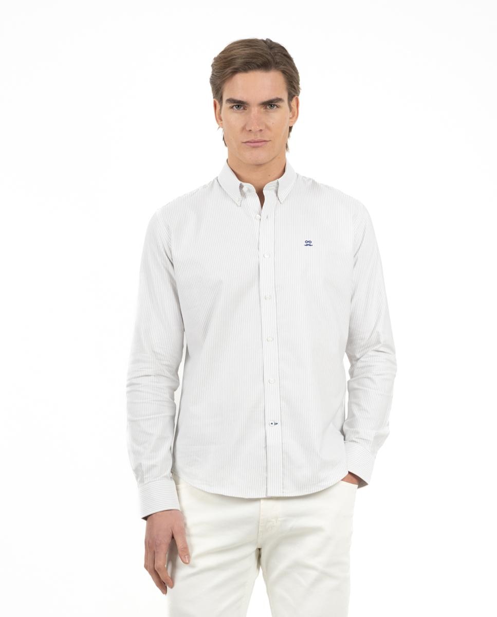 Makarthy - Camisa oxford de hombre slim de manga larga con estampado de rayas.