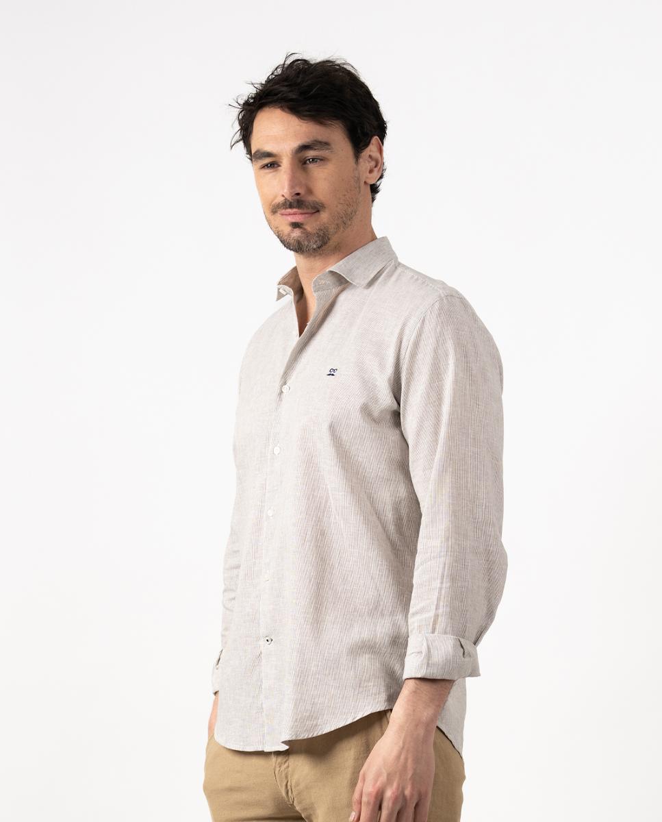 Makarthy - Camisa de hombre slim de manga larga con estampado de rayas.