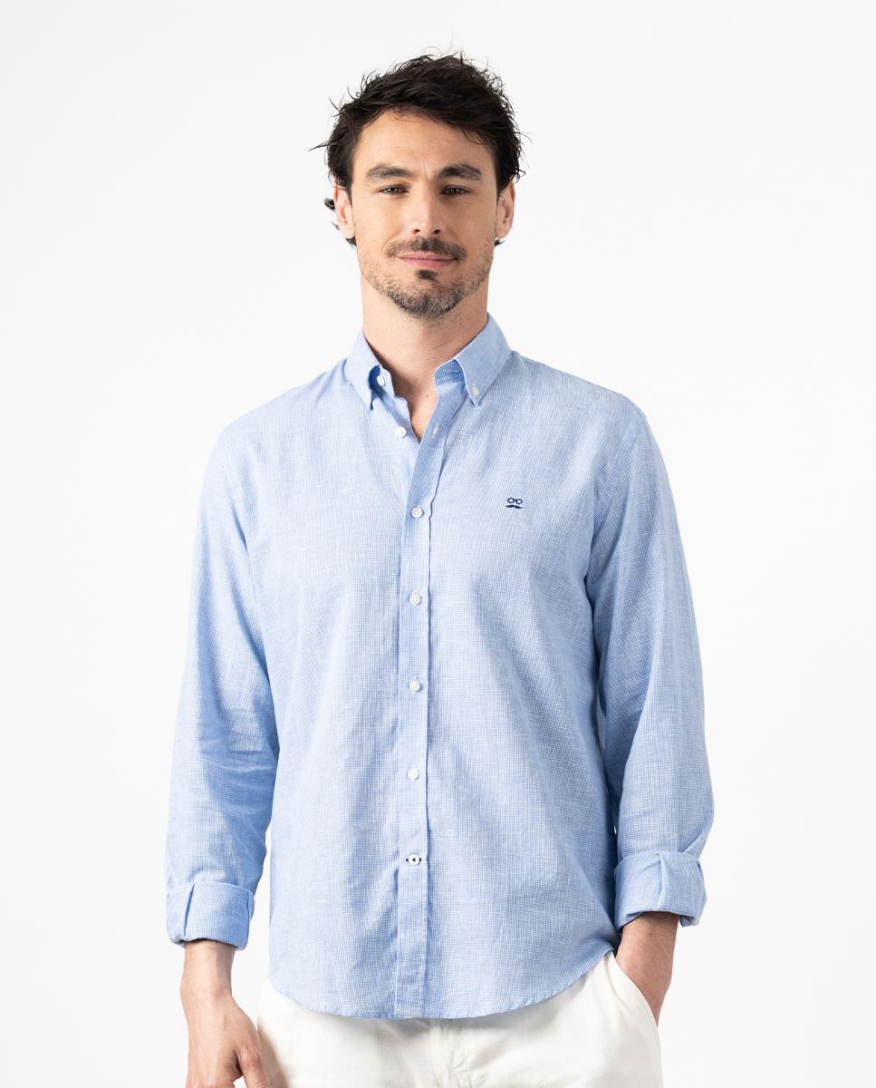 Makarthy - Camisa de hombre slim de manga larga con estampado de cuadros.
