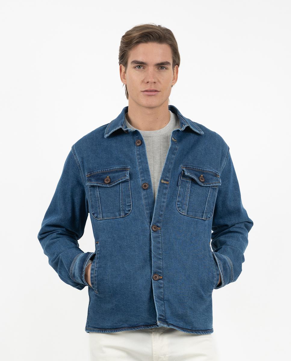 Sobrecamisa de hombre relaxed lisa - Makarthy - Azul denim Azul denim-1