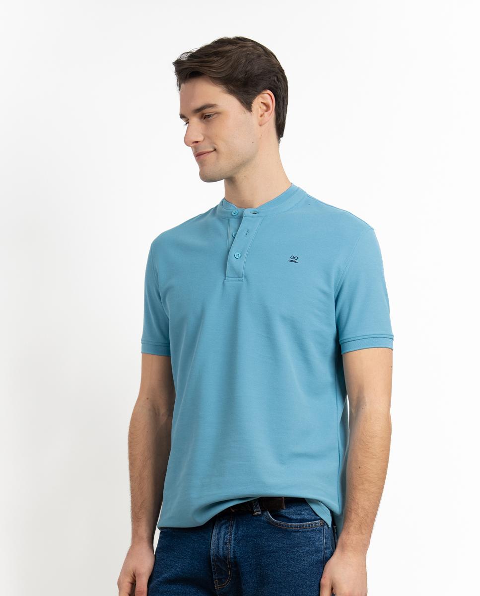 Polo de manga corta de hombre de algodón - Makarthy - Azul claro Azul claro-1