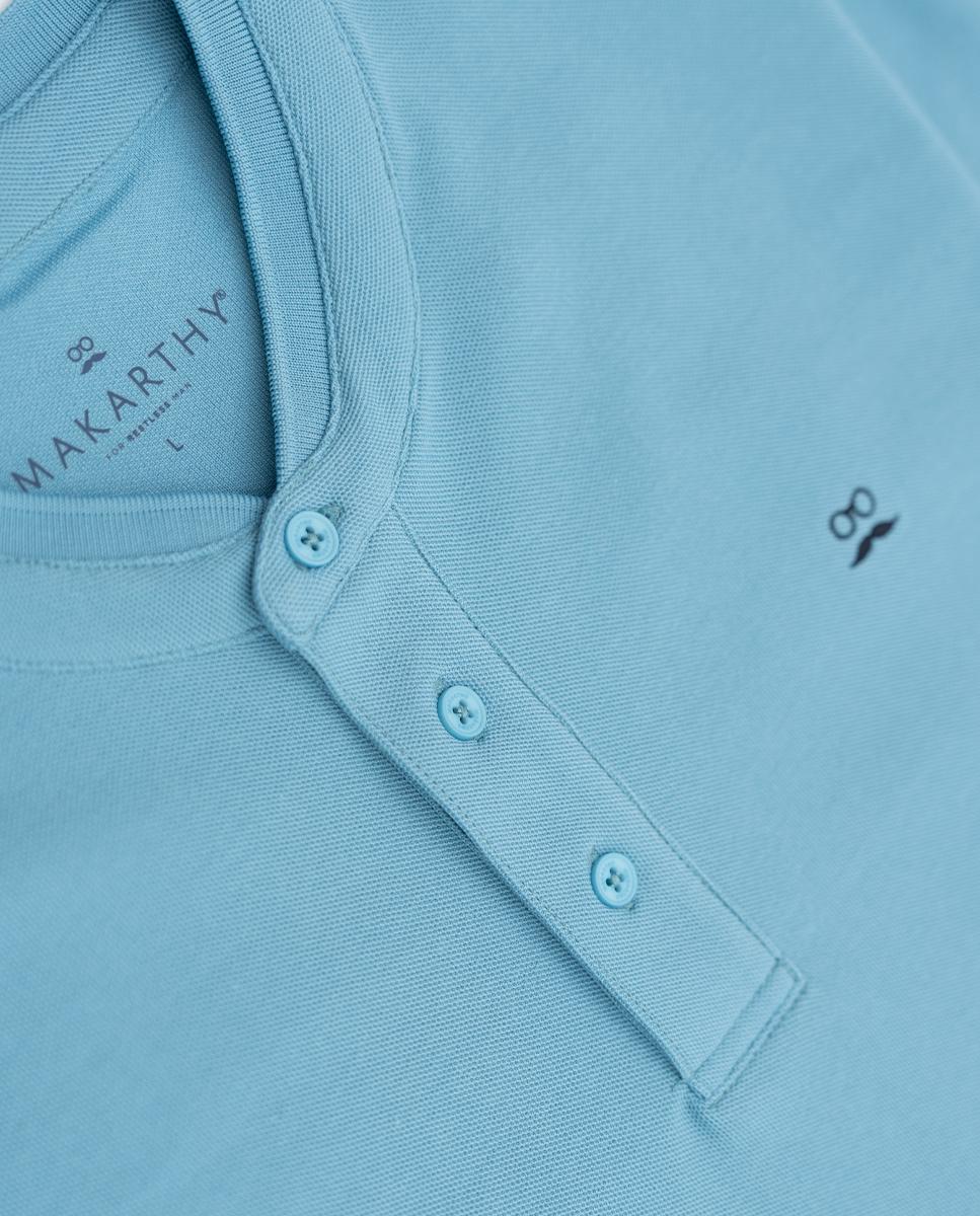 Polo de manga corta de hombre de algodón - Makarthy - Azul claro Azul claro-3