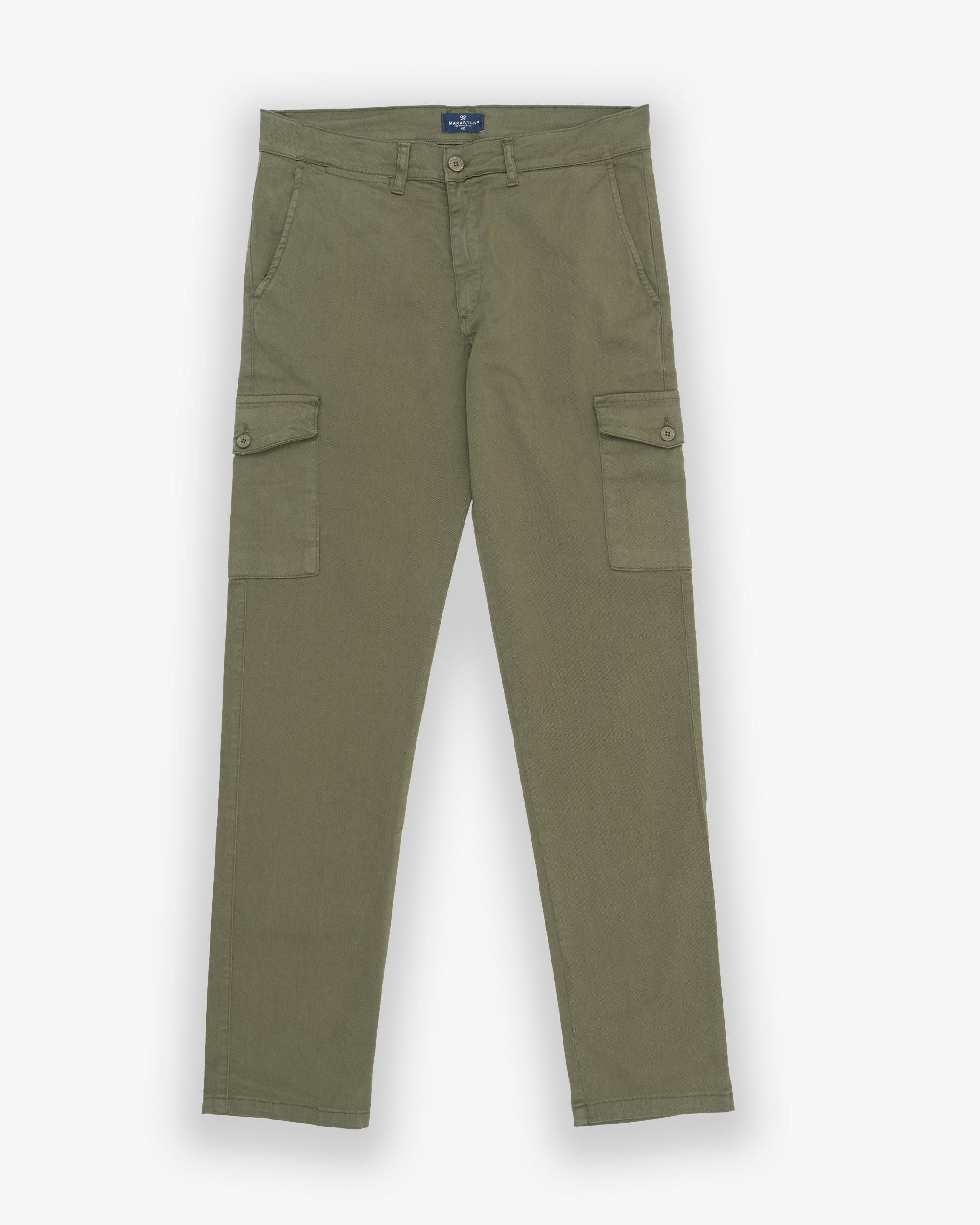 Imagen 1 de Pantalón cargo de hombre slim con logo en bolsillo trasero - Makarthy - Verde militar Verde militar