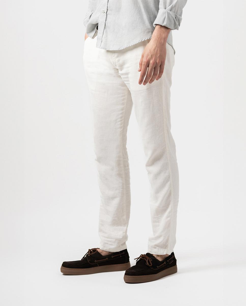 Makarthy - Pantalones de lino de hombre slim con botón.