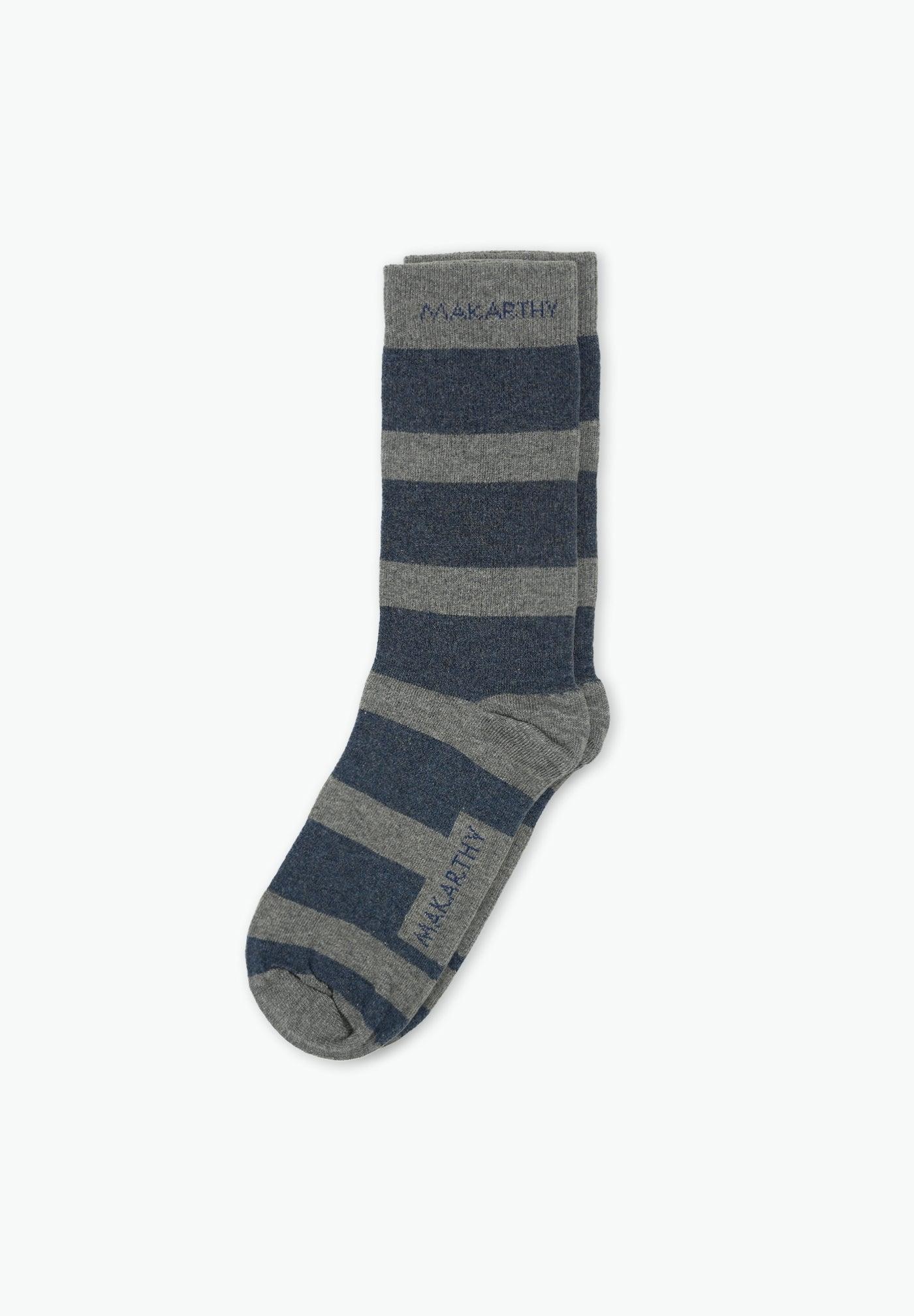 Calcetines cortos de hombre a rayas - Makarthy - Gris / Azul Gris / Azul-1
