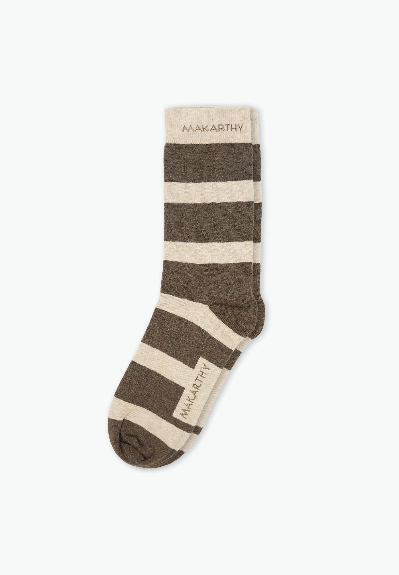 Imagen 0 de Calcetines cortos de hombre a rayas Beige/Marrón