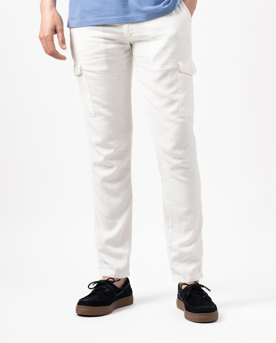 Makarthy - Pantalón cargo de hombre slim de lino.