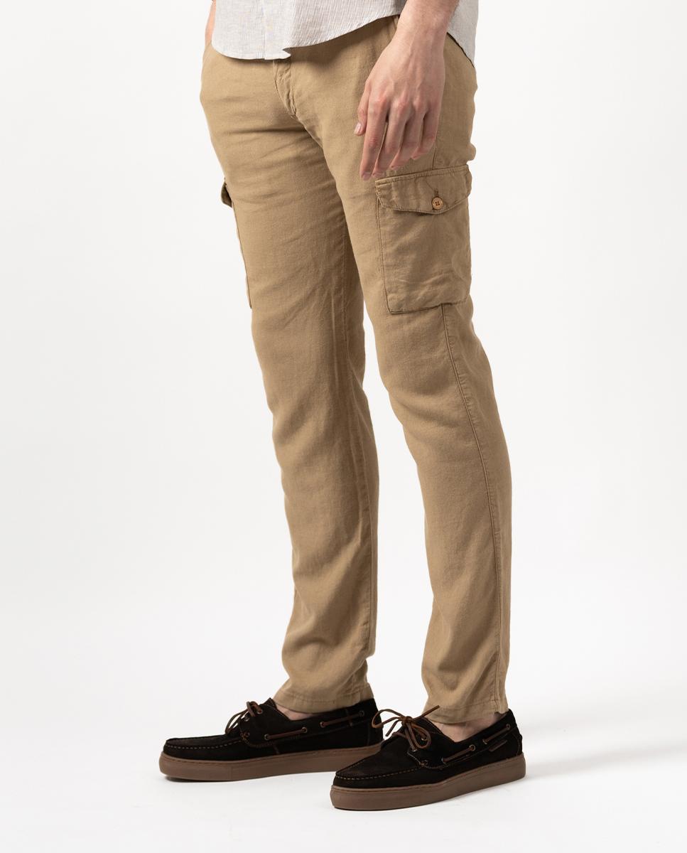 Imagen 1 de Pantalón cargo de hombre slim de lino - Makarthy - Camel Camel