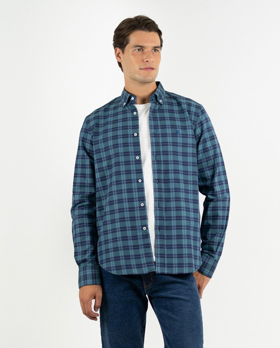 Camisa de hombre slim con estampado de cuadros XXL Verde