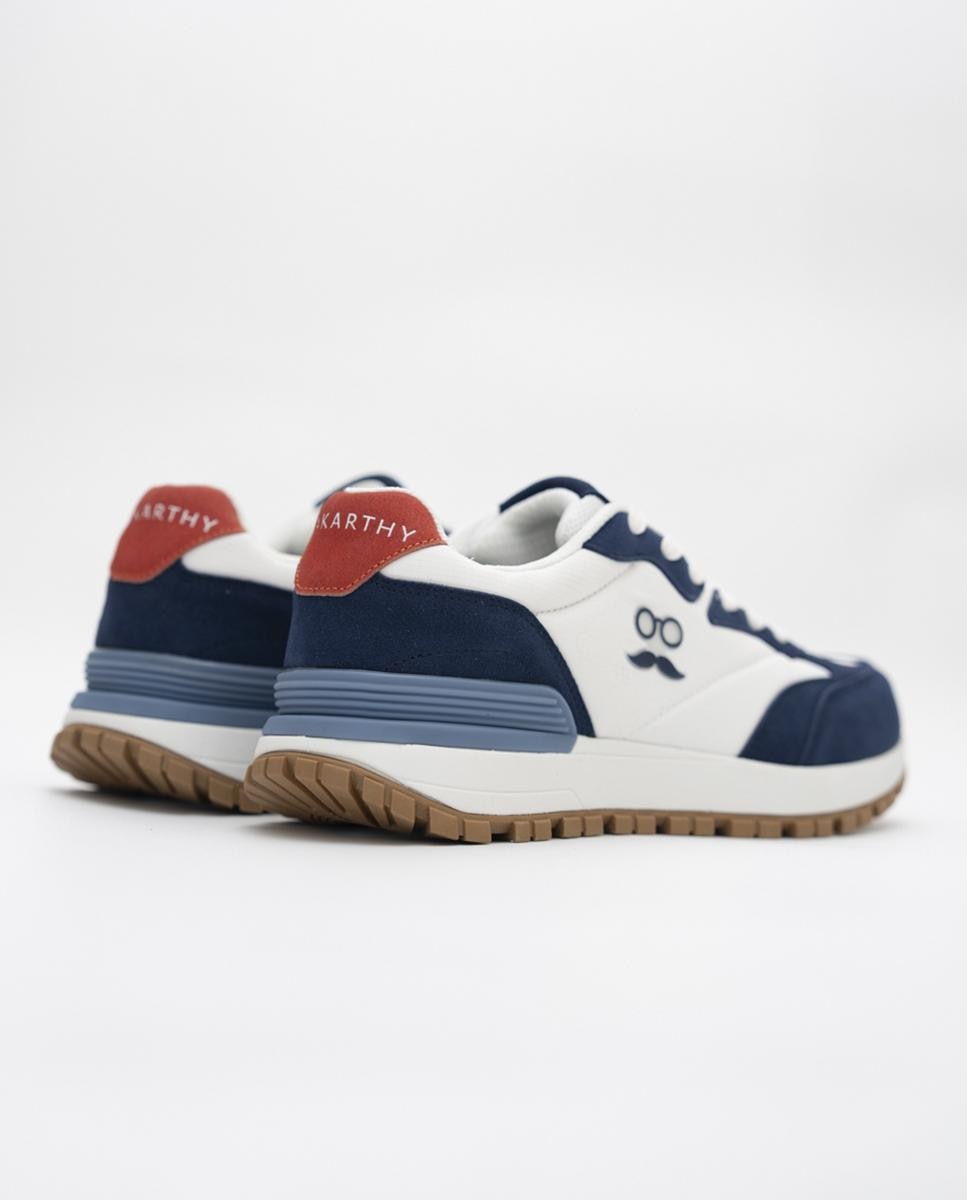 Zapatillas deportivas de hombre casual con logo lateral - Makarthy - Blanco / Azul Blanco / Azul-2