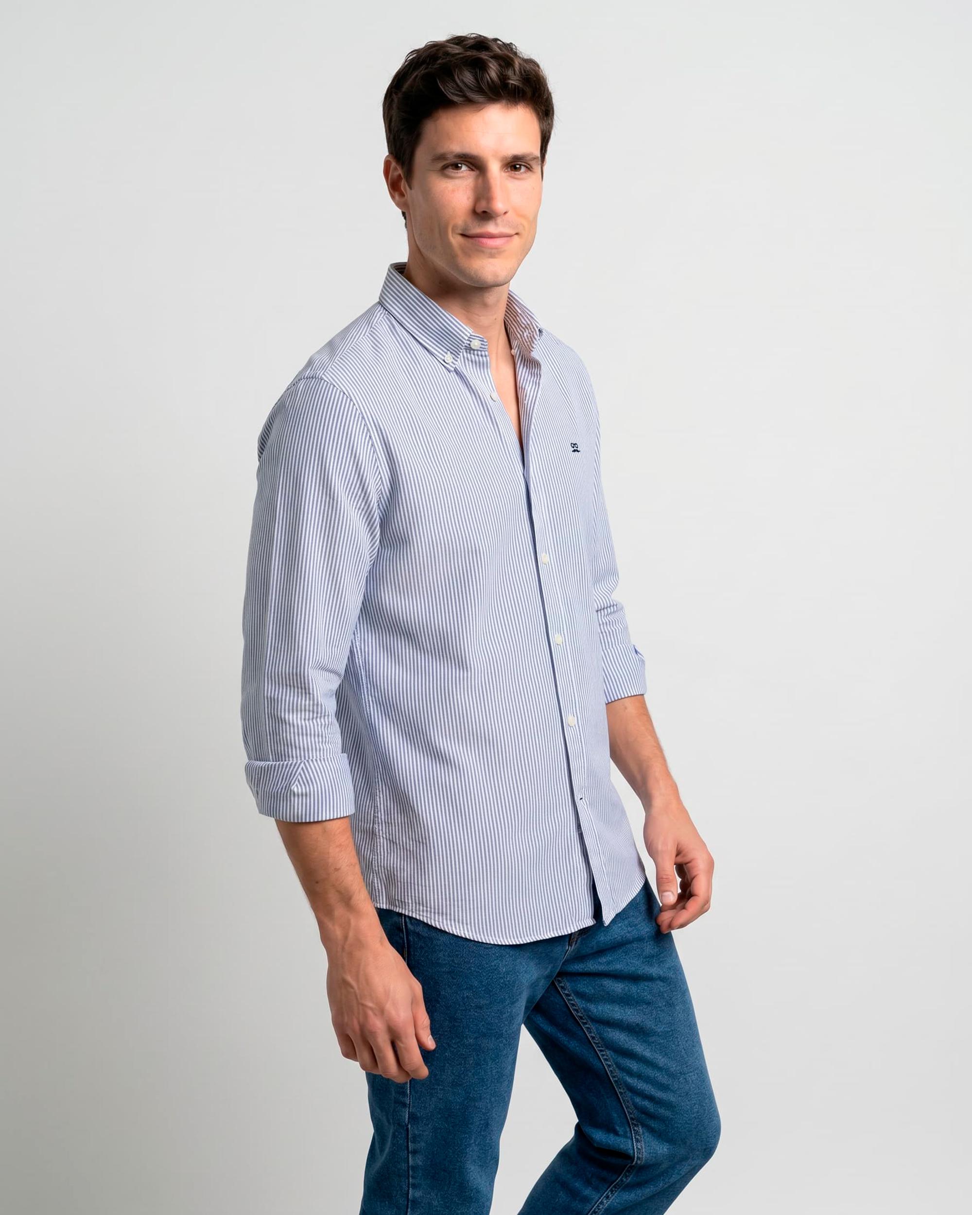 Imagen 1 de Camisa oxford de hombre slim con estampado de rayas - Makarthy - Azul marino Azul marino