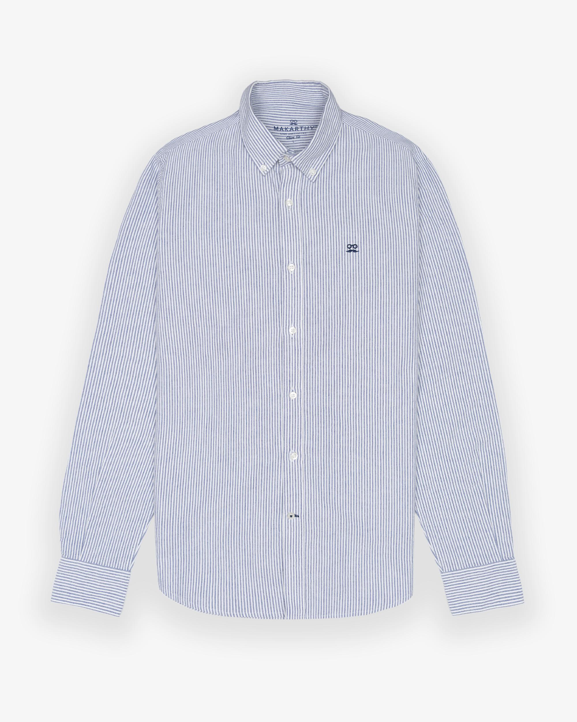 Imagen 3 de Camisa oxford de hombre slim con estampado de rayas - Makarthy - Azul marino Azul marino